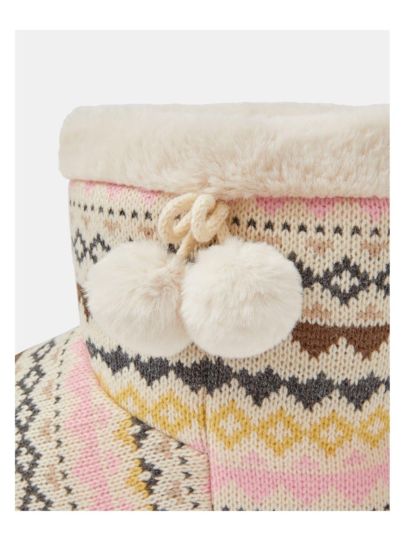 Image 4 of 4 of Accessorize Womens Fair Isle Faux Fur Slipper Boots - Multi