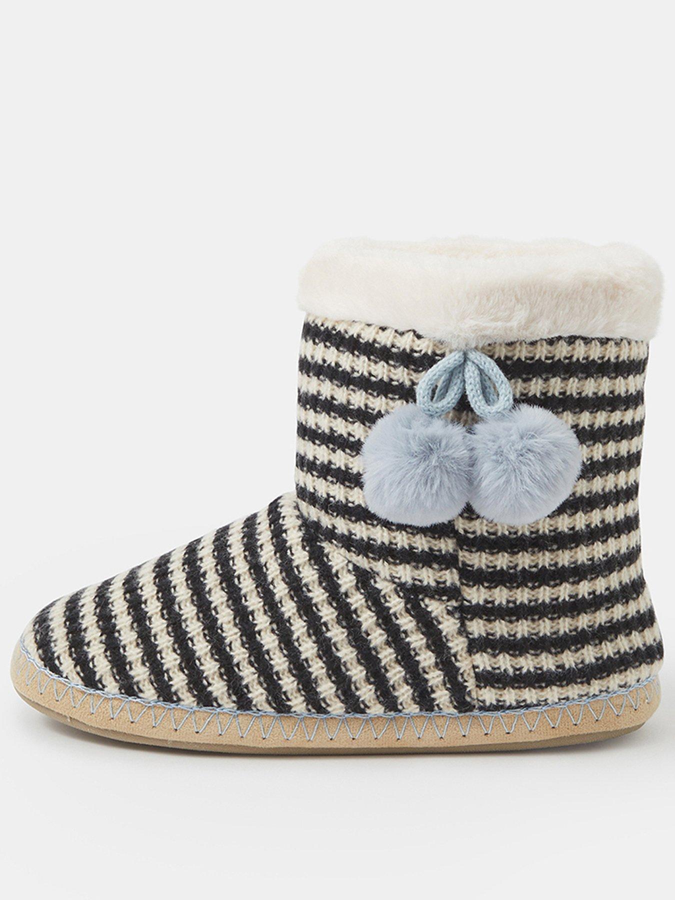 Image 1 of 3 of Accessorize Womens Knitted Stripe Pom Pom Boot Slippers - Multi