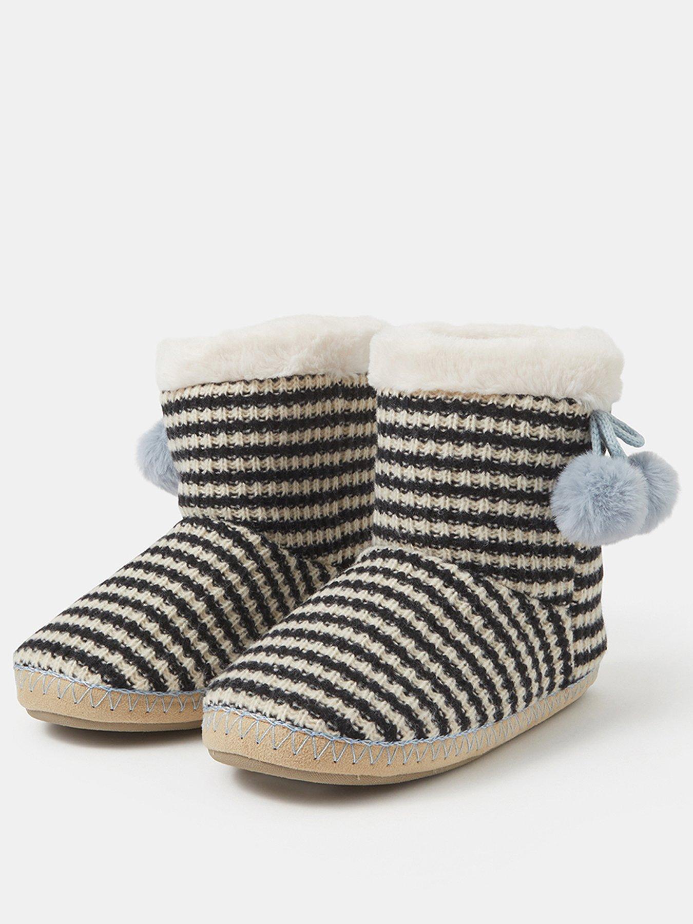 Image 2 of 3 of Accessorize Womens Knitted Stripe Pom Pom Boot Slippers - Multi