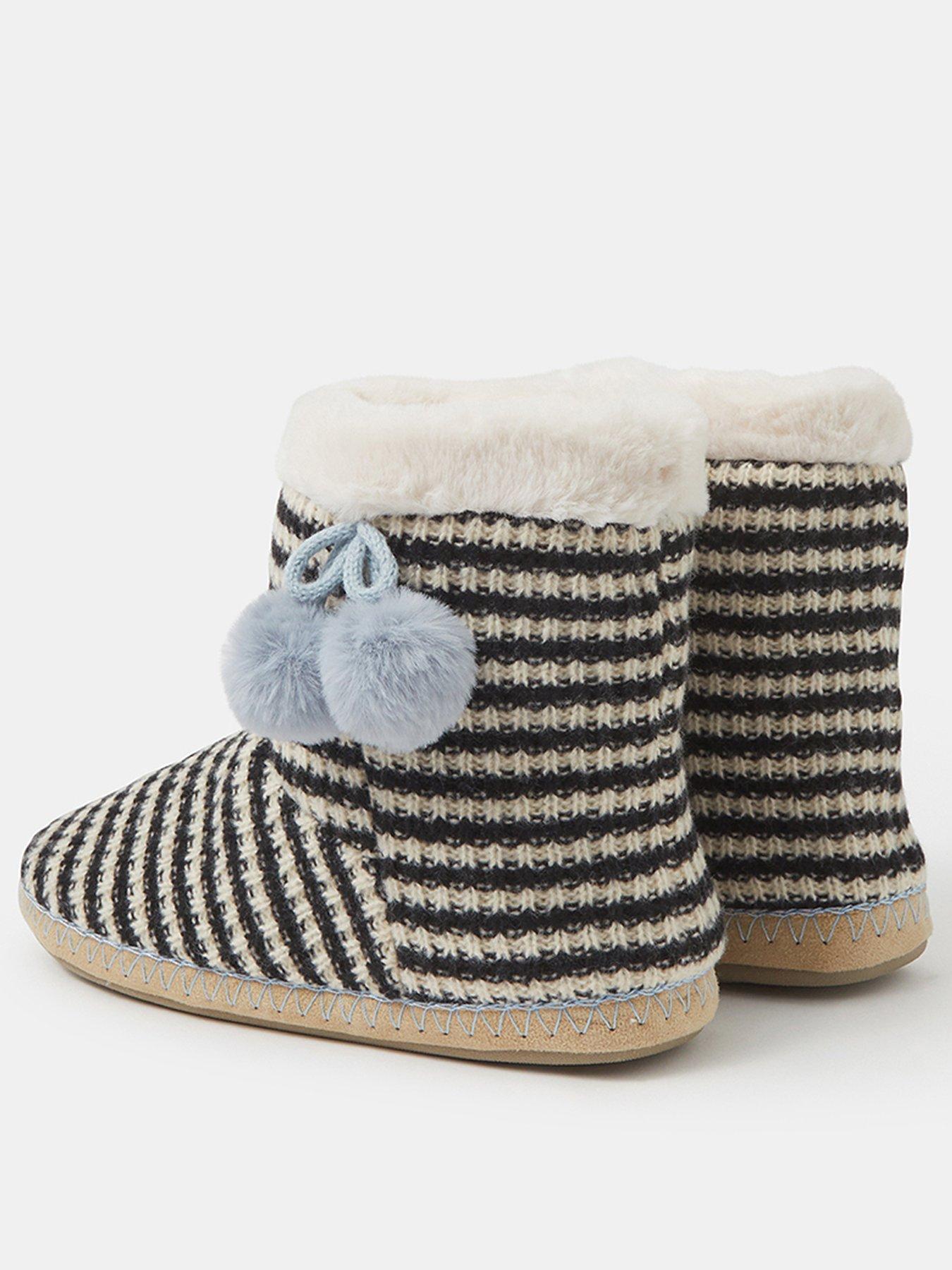 Image 3 of 3 of Accessorize Womens Knitted Stripe Pom Pom Boot Slippers - Multi