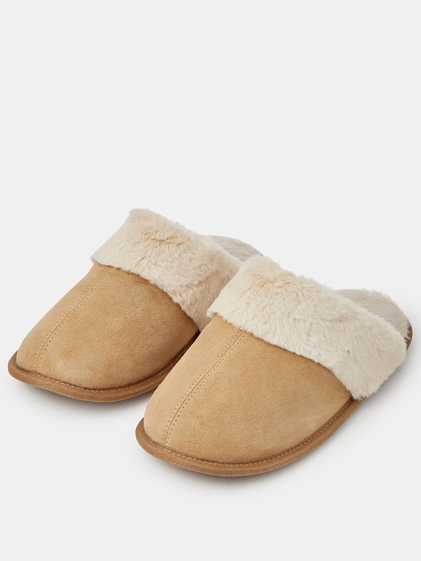 Image 2 of 3 of Accessorize Womens Suede Faux Fur Slippers - Brown