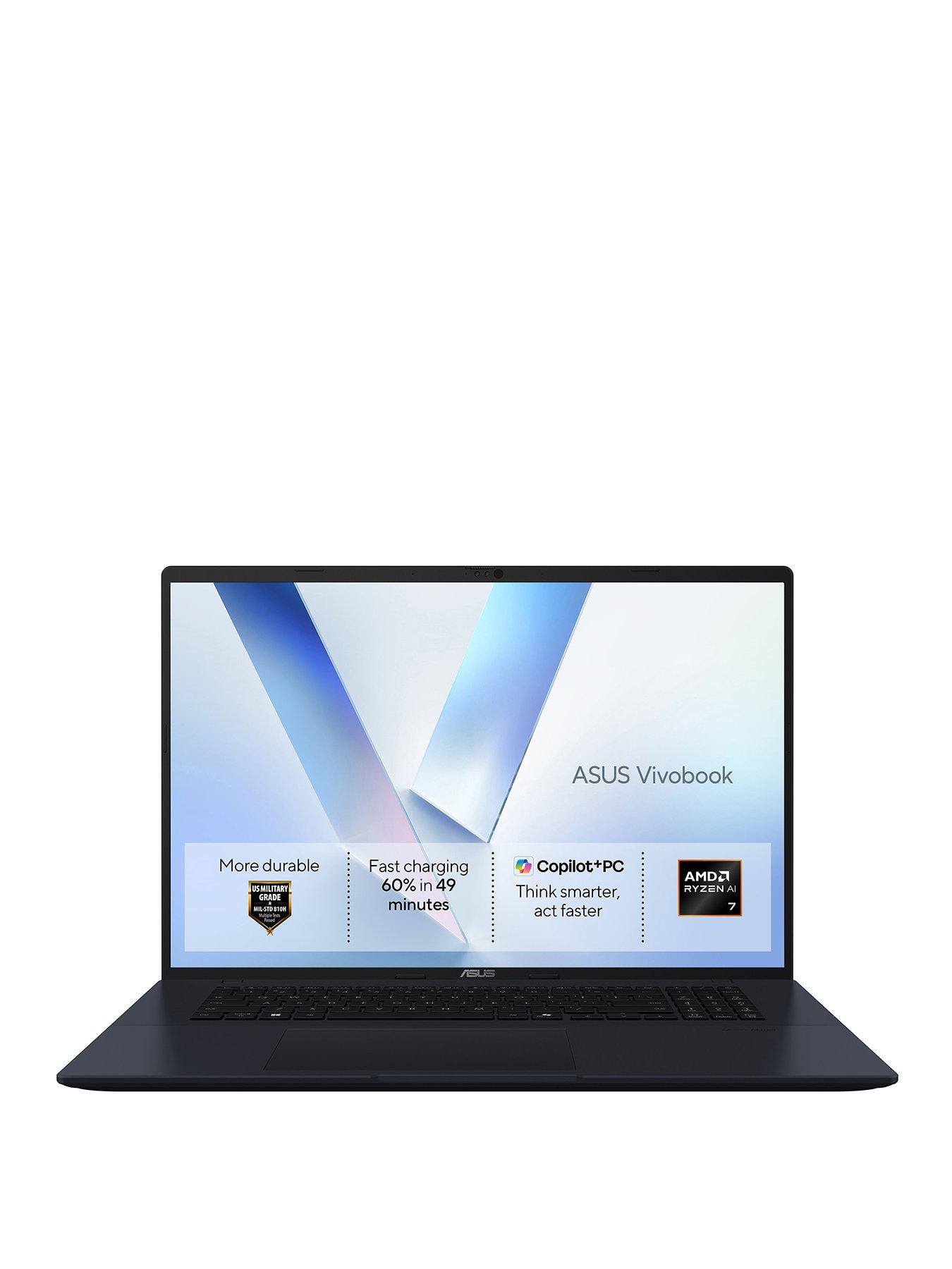 Image 1 of 7 of Asus Vivobook 18 Copilot+ PC 18in WUXGA 1920 x 1200 Laptop - AMD Ryzen AI 7 445 - 16GB RAM, 512GB SSD - Black