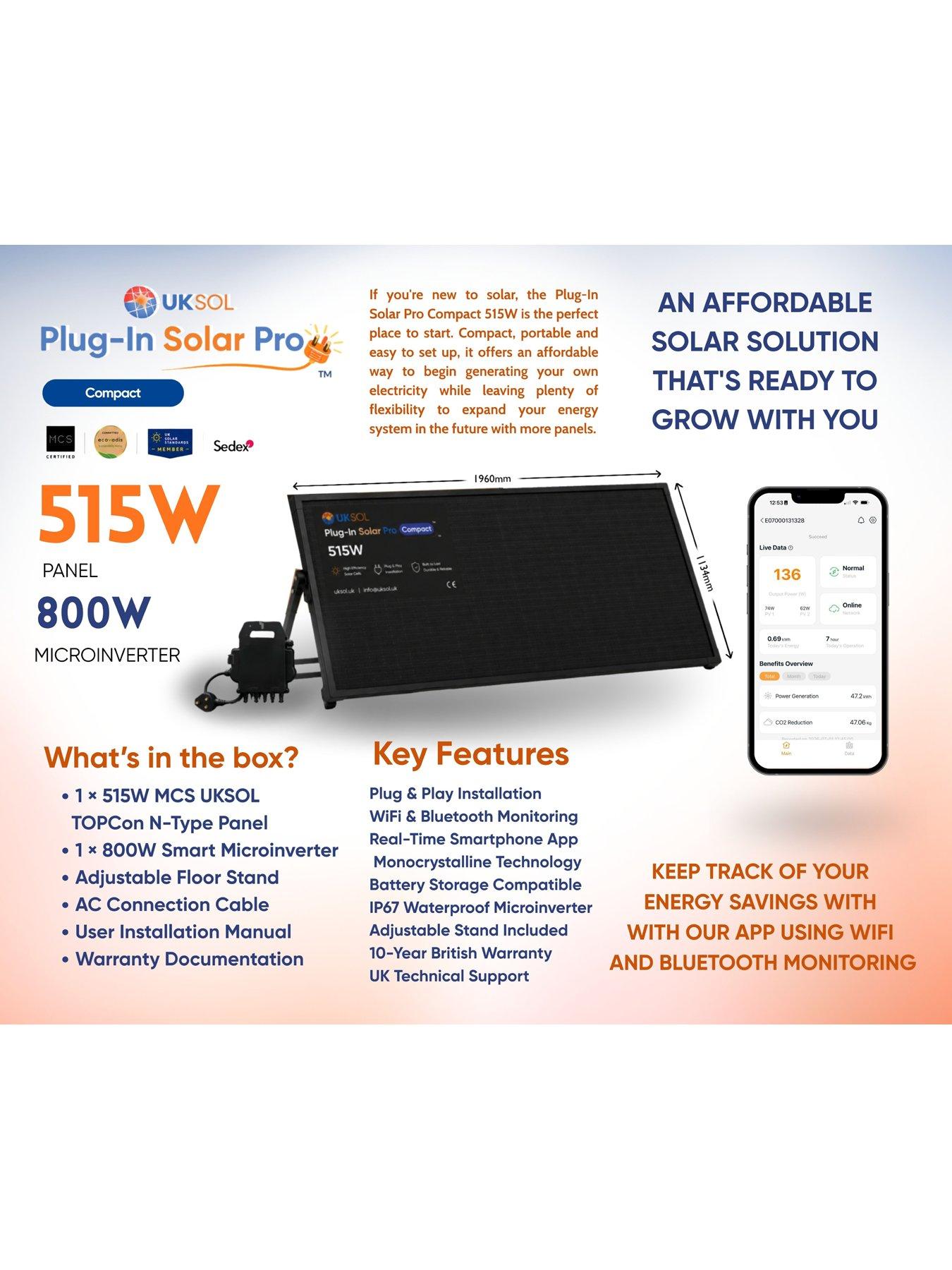 Image 2 of 7 of UKSOL 515w&nbsp;Plug-in SolarPro Compact Hybrid Mount (APSystems EZ1-M, 1x 515W panel)