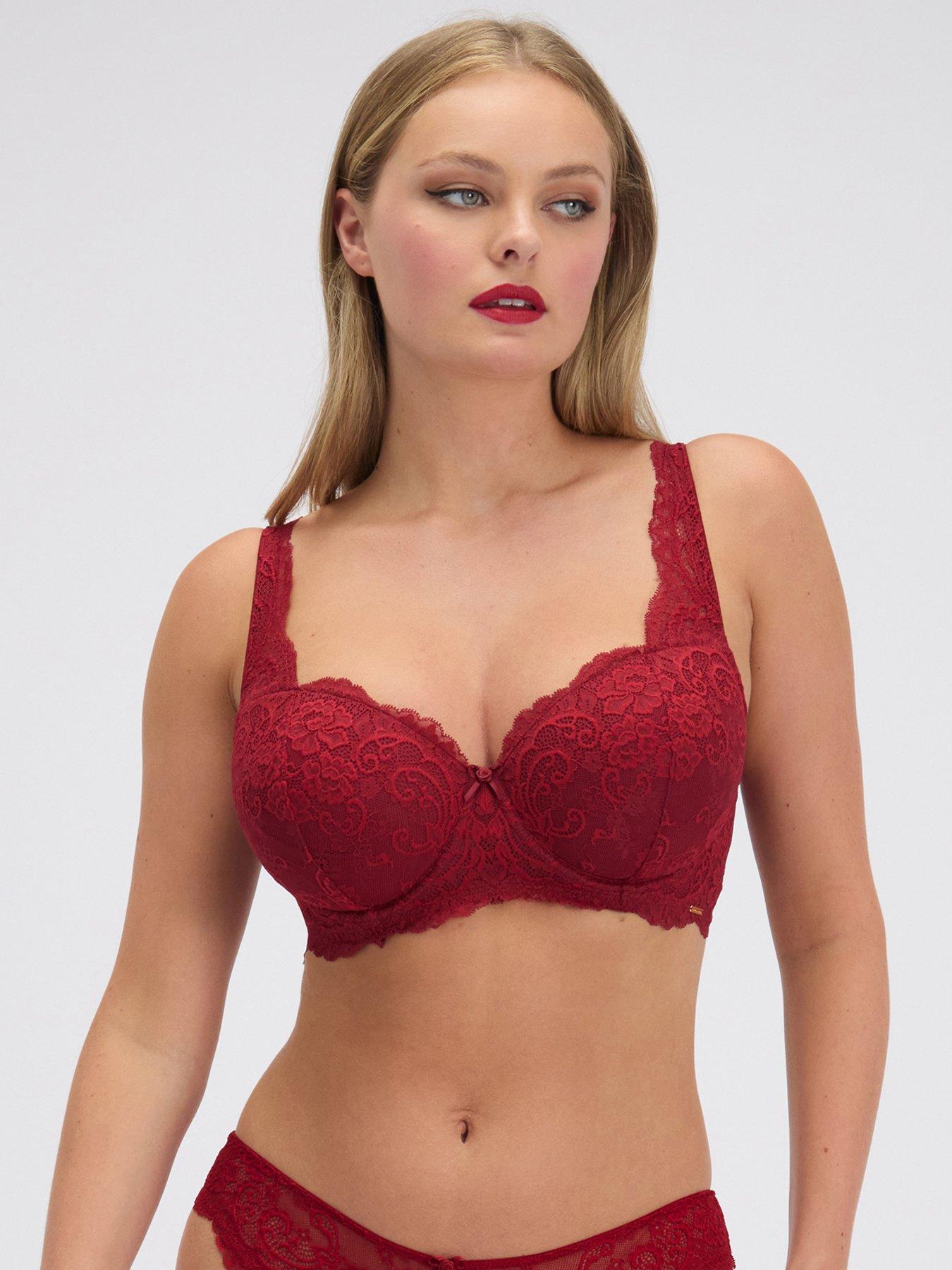 Image 1 of 6 of Boux Avenue Womens Emma-Rose Lace Underwired Balconette Bra - Red