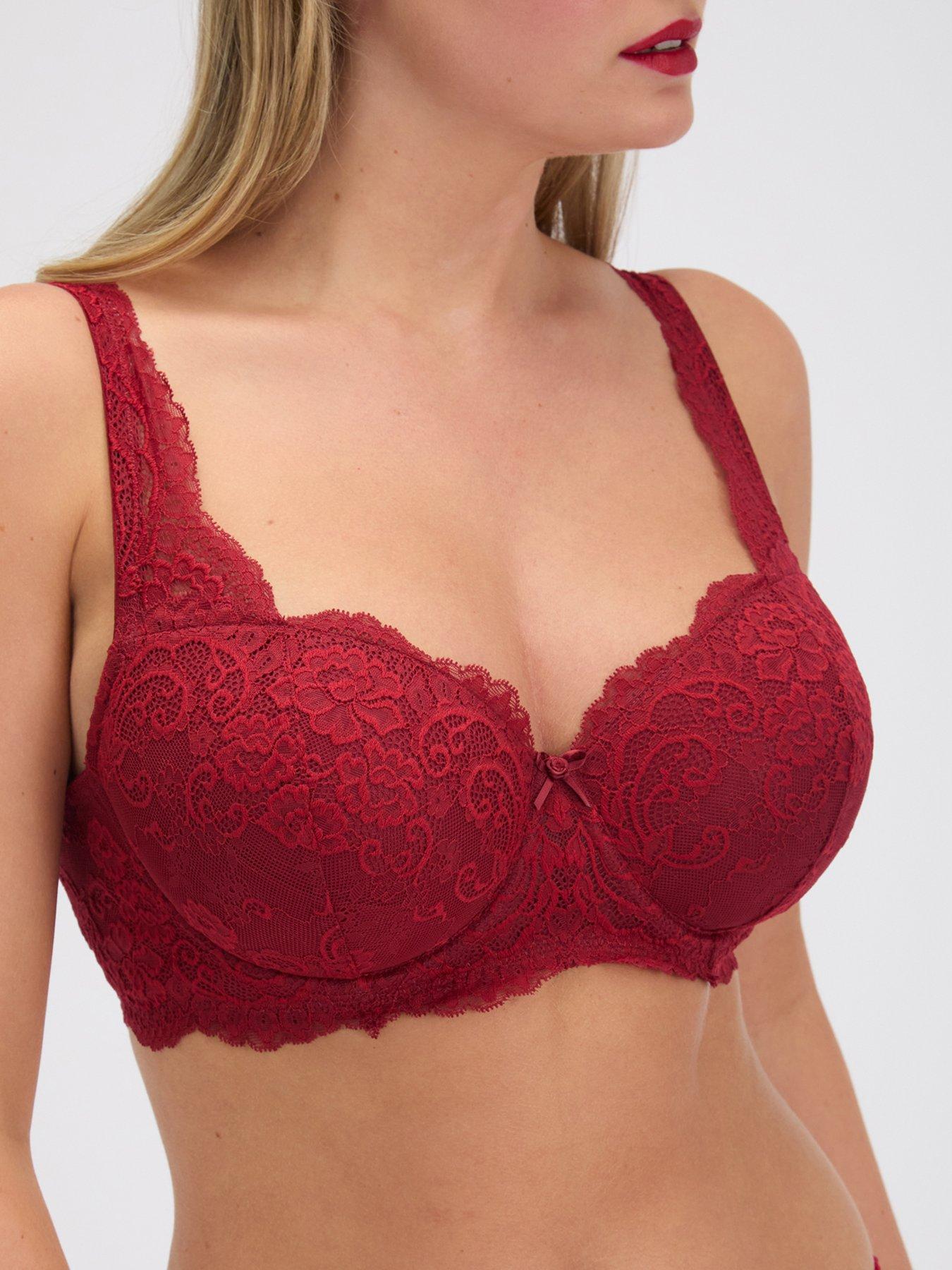 Image 6 of 6 of Boux Avenue Womens Emma-Rose Lace Underwired Balconette Bra - Red