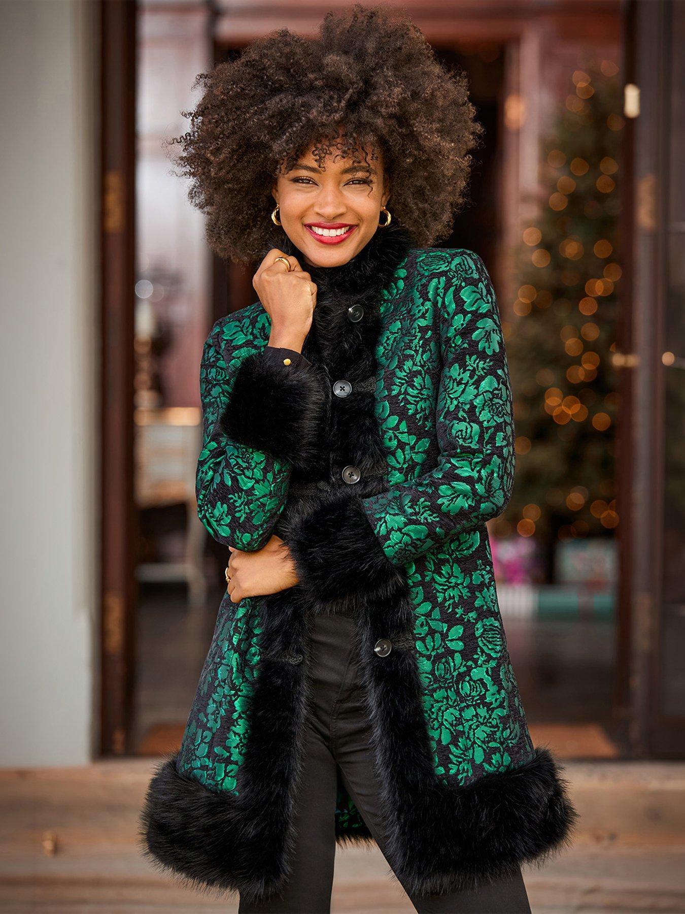 Image 1 of 7 of Joe Browns Statement Jacquard Faux Fur Trim Coat
