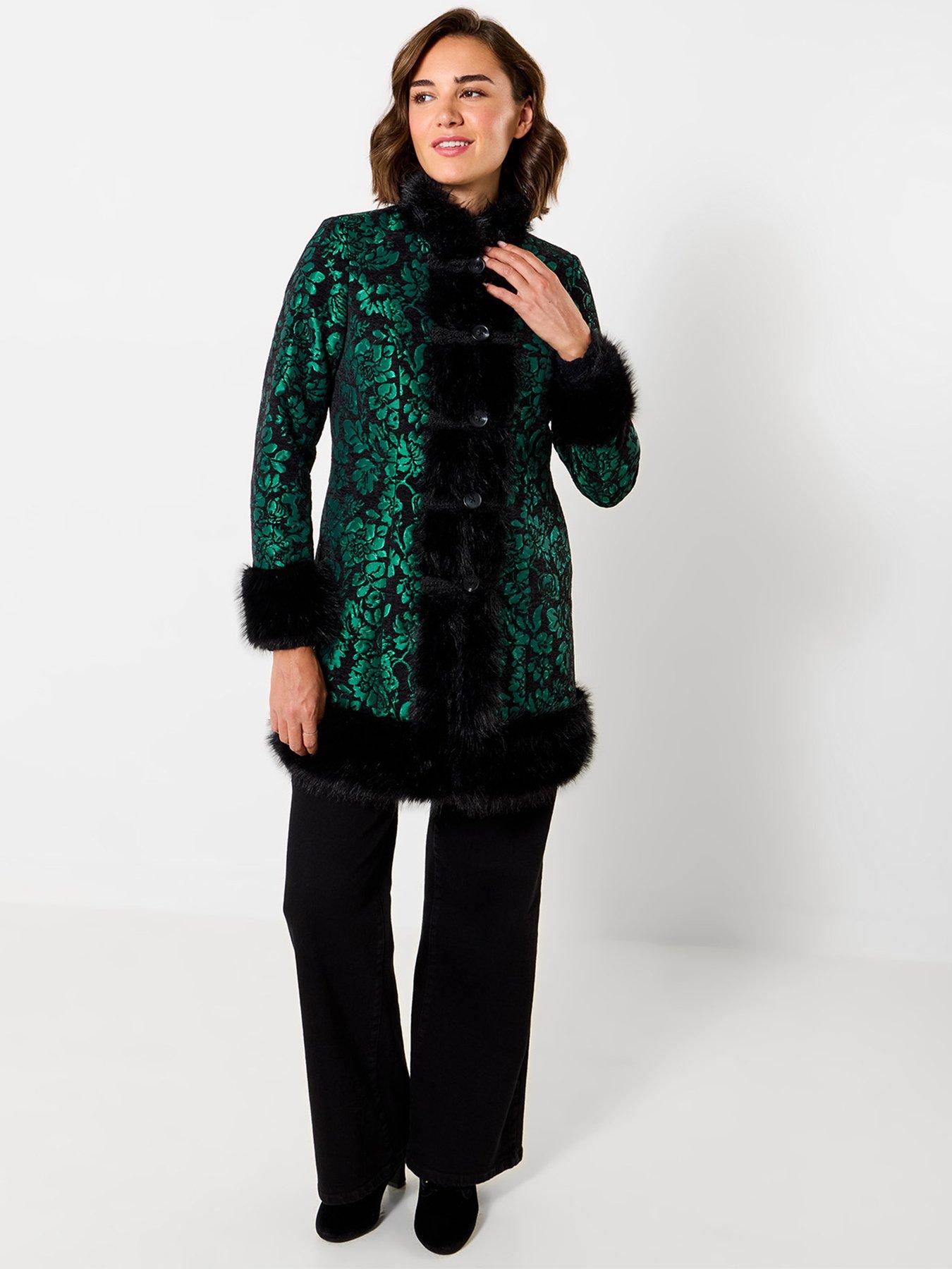 Image 2 of 7 of Joe Browns Statement Jacquard Faux Fur Trim Coat