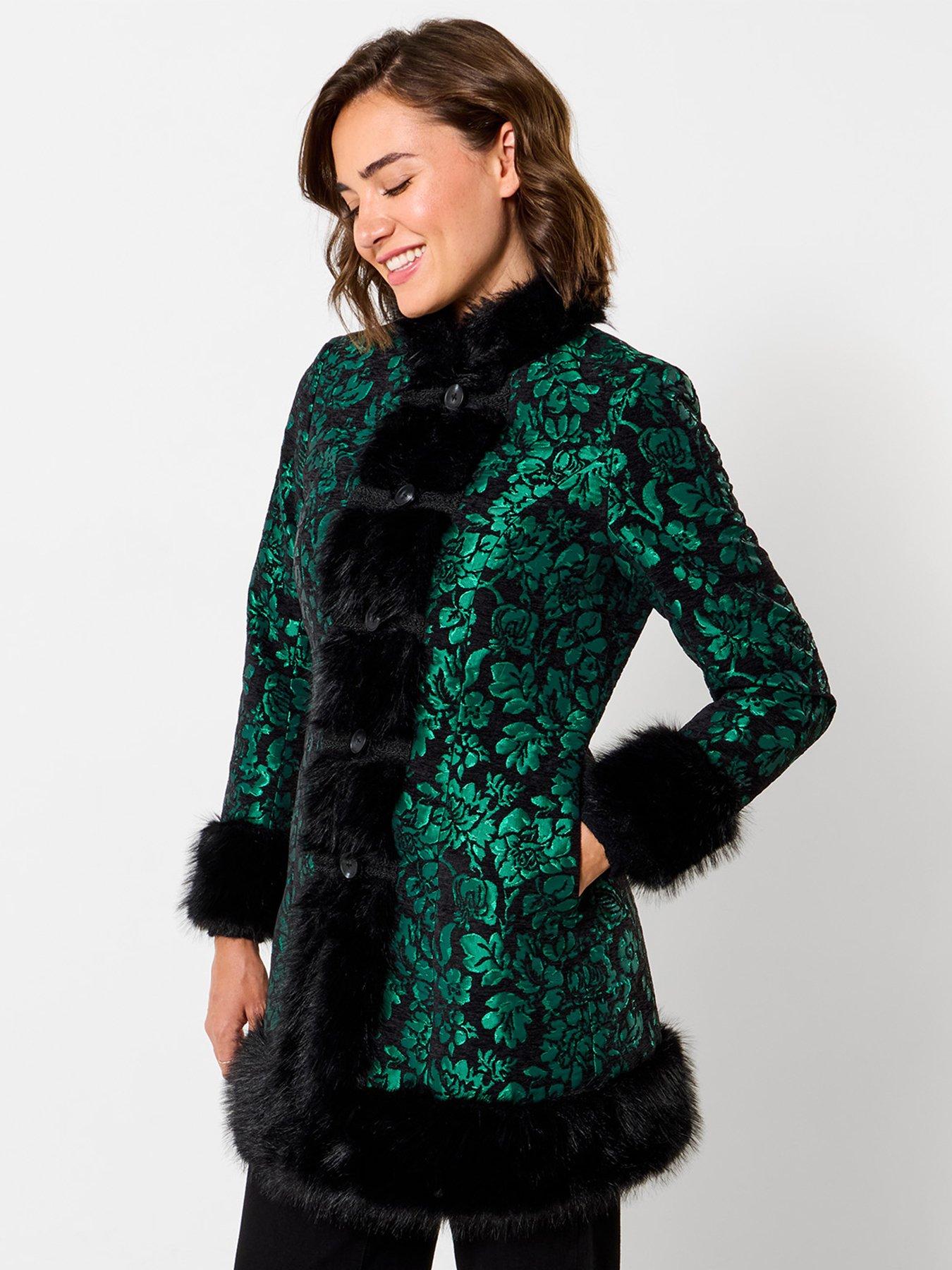 Image 4 of 7 of Joe Browns Statement Jacquard Faux Fur Trim Coat