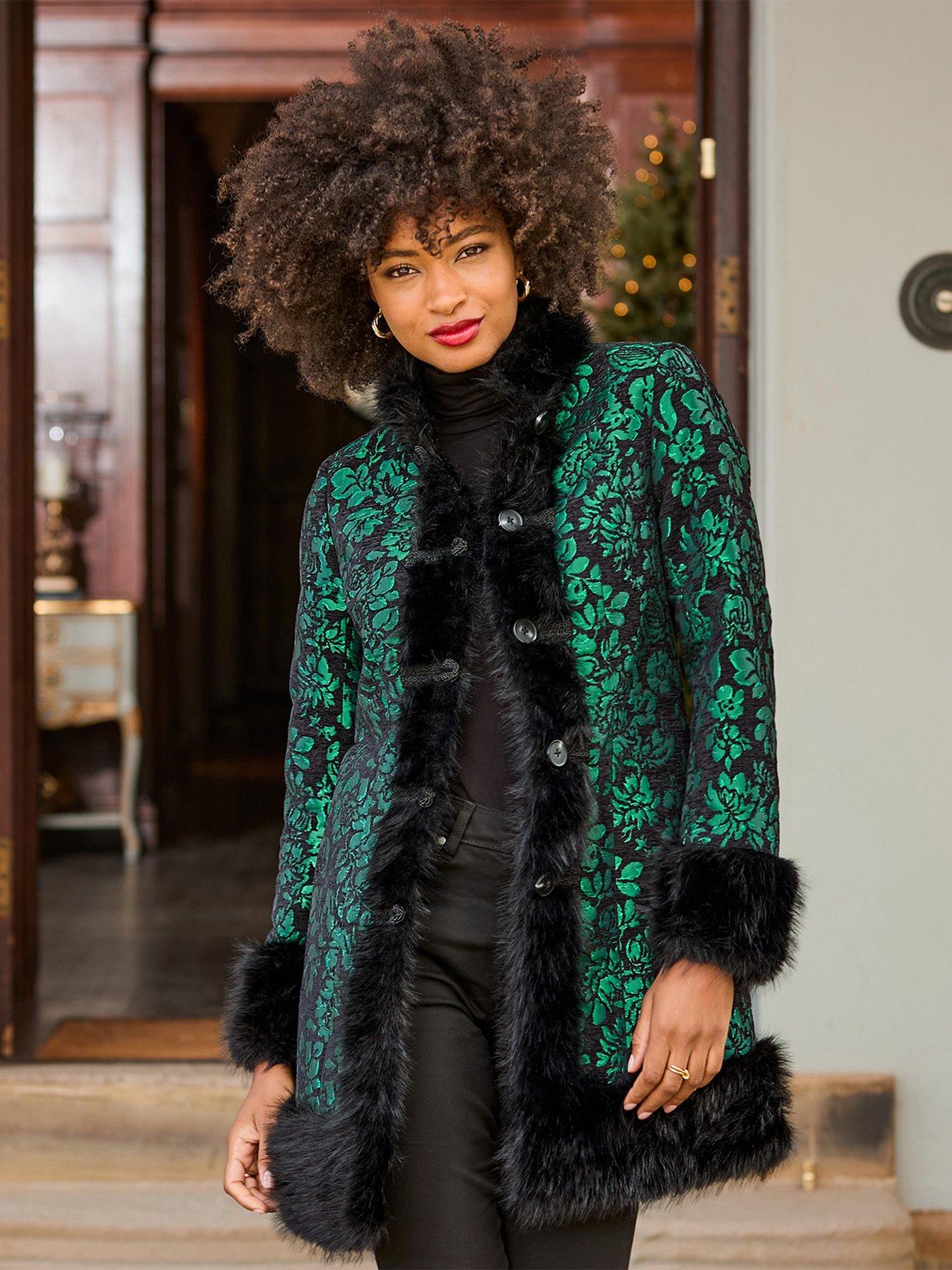 Image 6 of 7 of Joe Browns Statement Jacquard Faux Fur Trim Coat