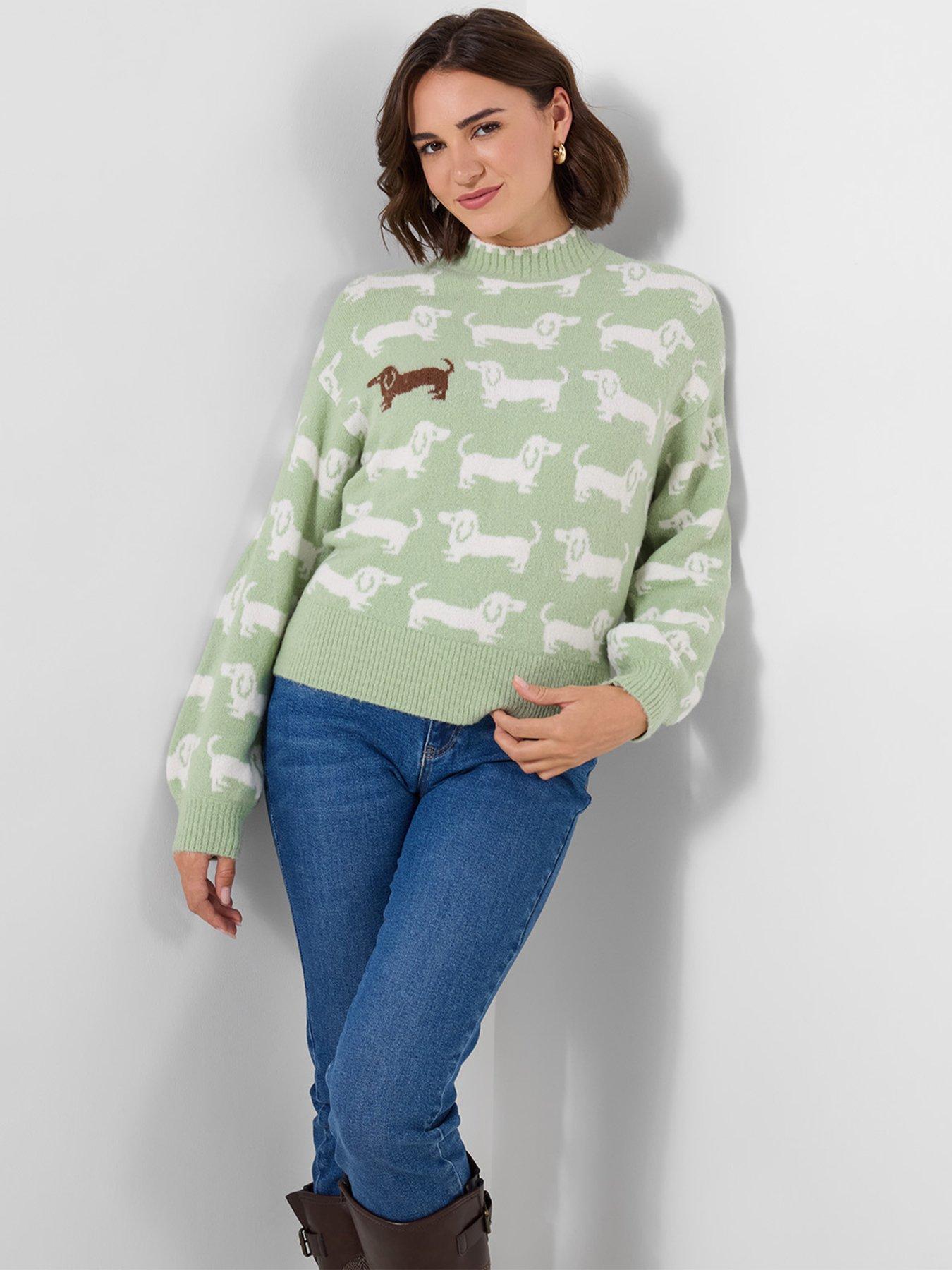 Image 4 of 7 of Joe Browns Womens Cecil Sausage Dog Soft-Touch Ribbed Jumper - Green