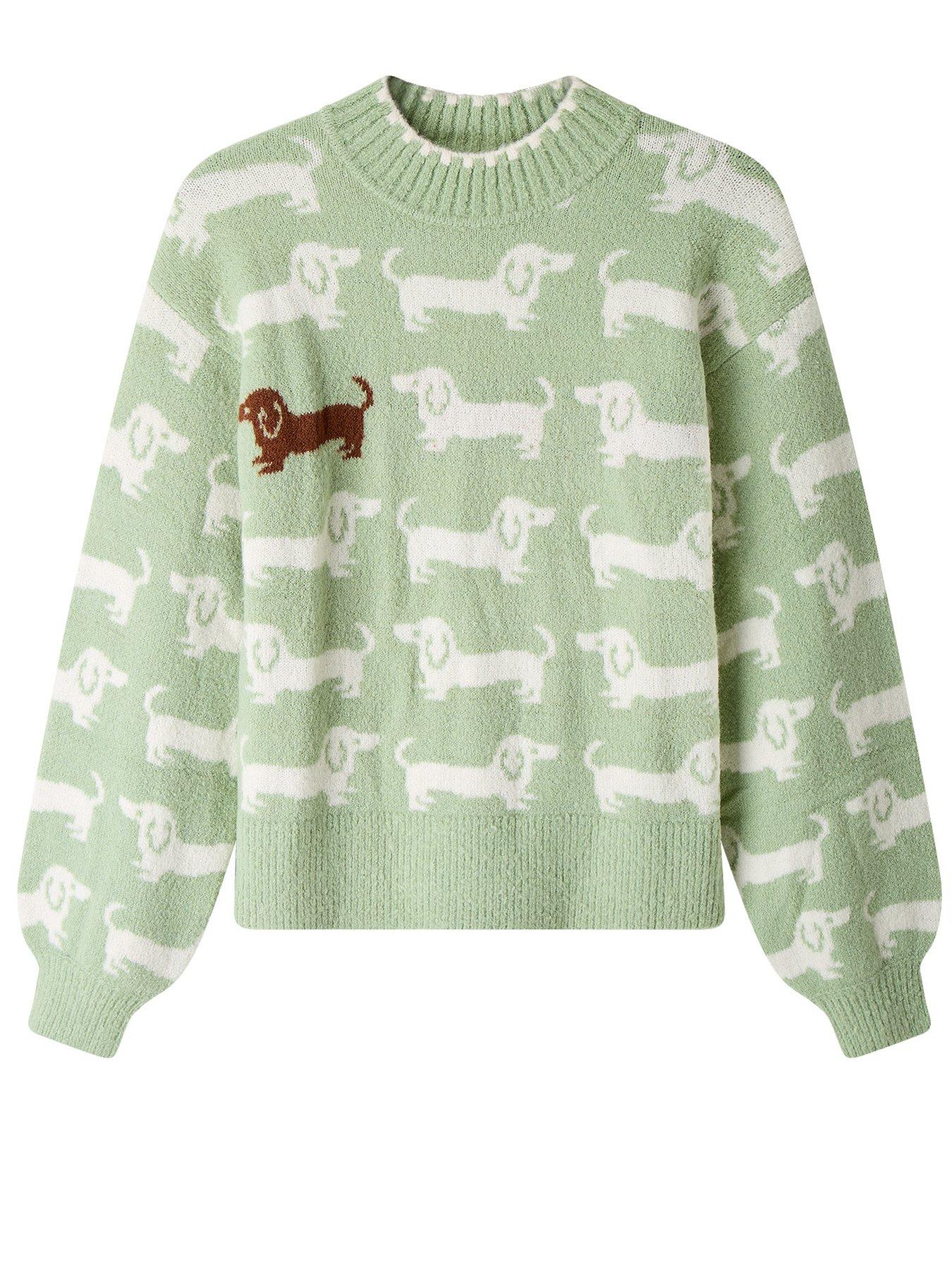 Image 7 of 7 of Joe Browns Womens Cecil Sausage Dog Soft-Touch Ribbed Jumper - Green
