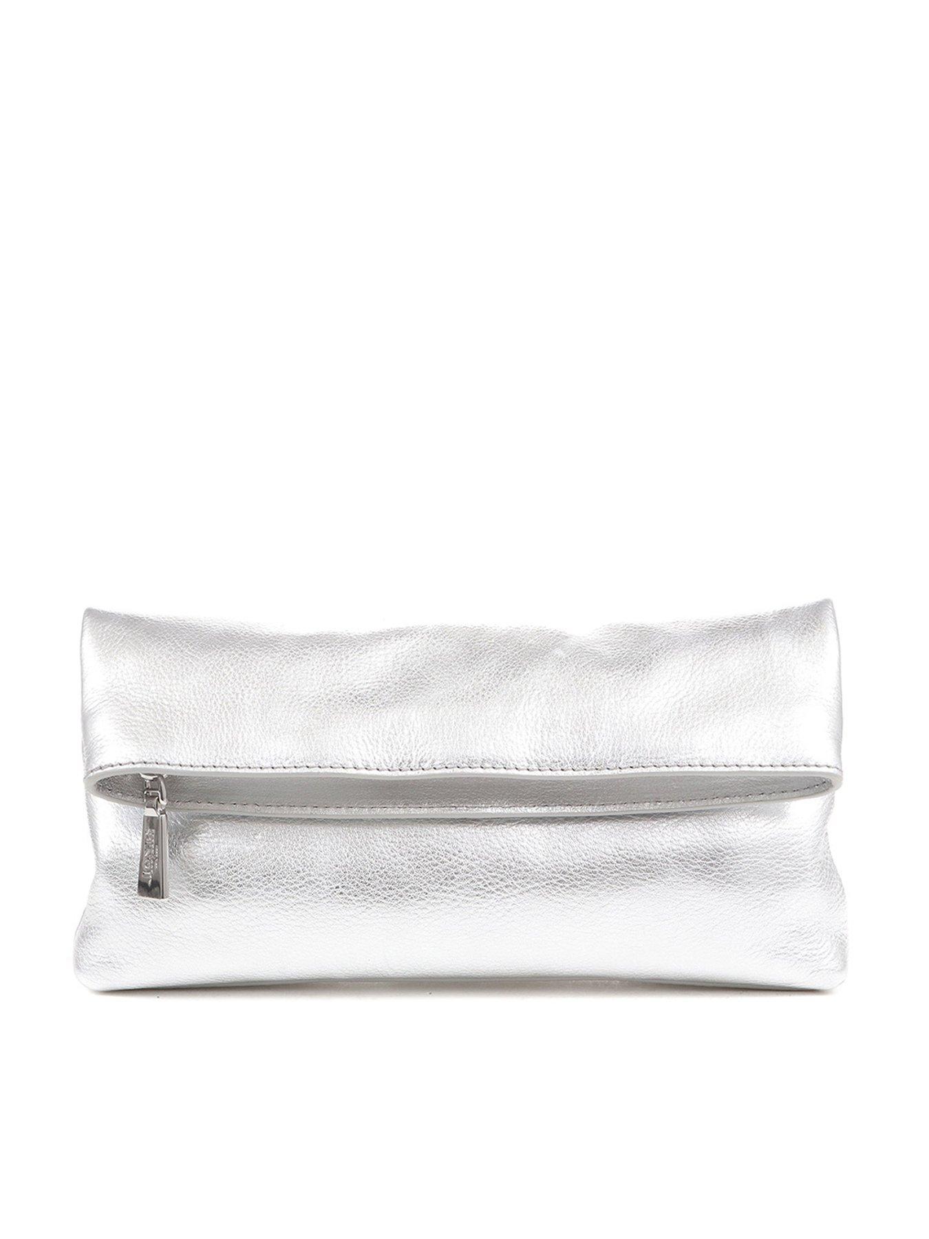 Image 1 of 3 of Jones Bootmaker Womens Wylie Metallic Fold-Over Zip Clutch Bag - Silver