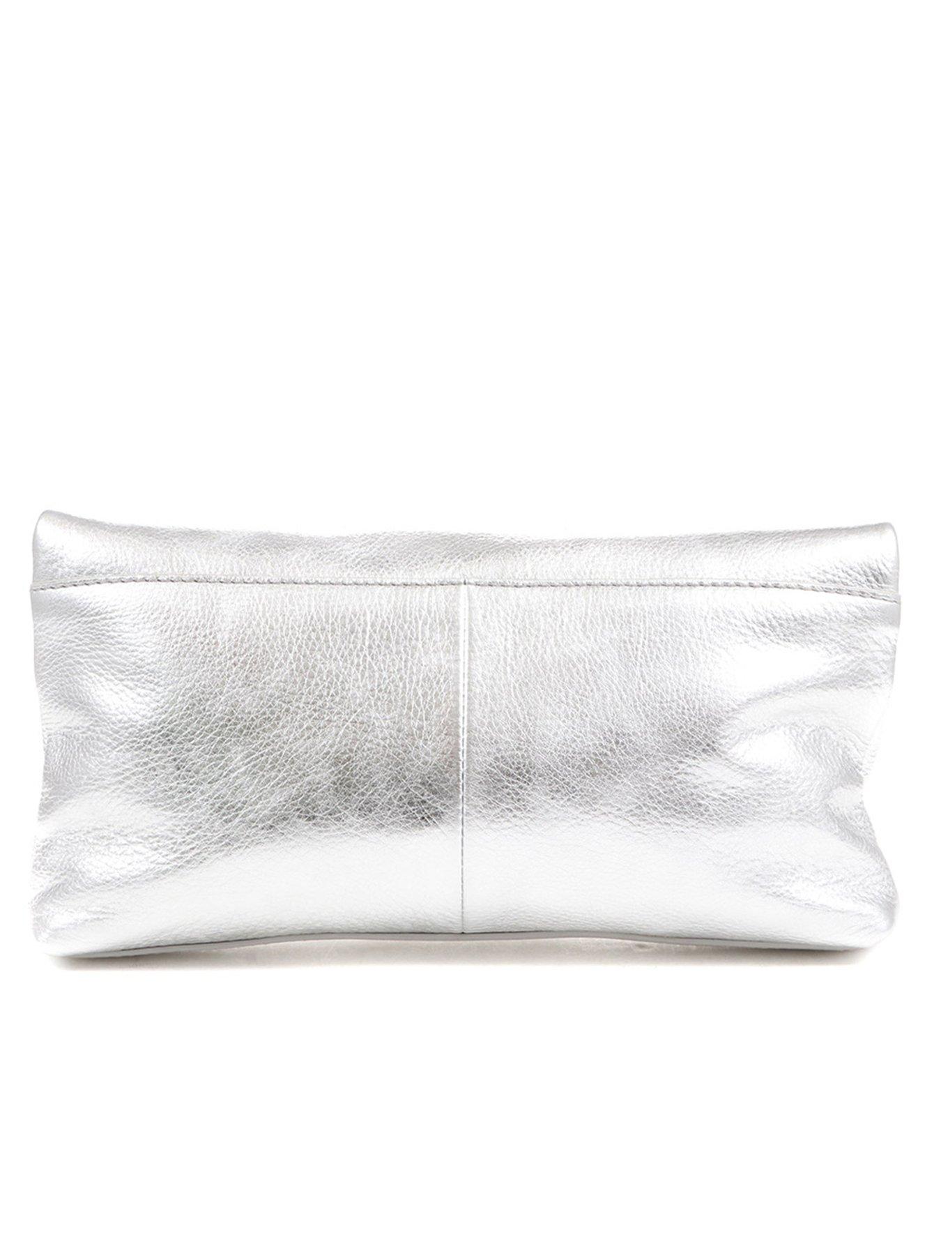 Image 3 of 3 of Jones Bootmaker Womens Wylie Metallic Fold-Over Zip Clutch Bag - Silver