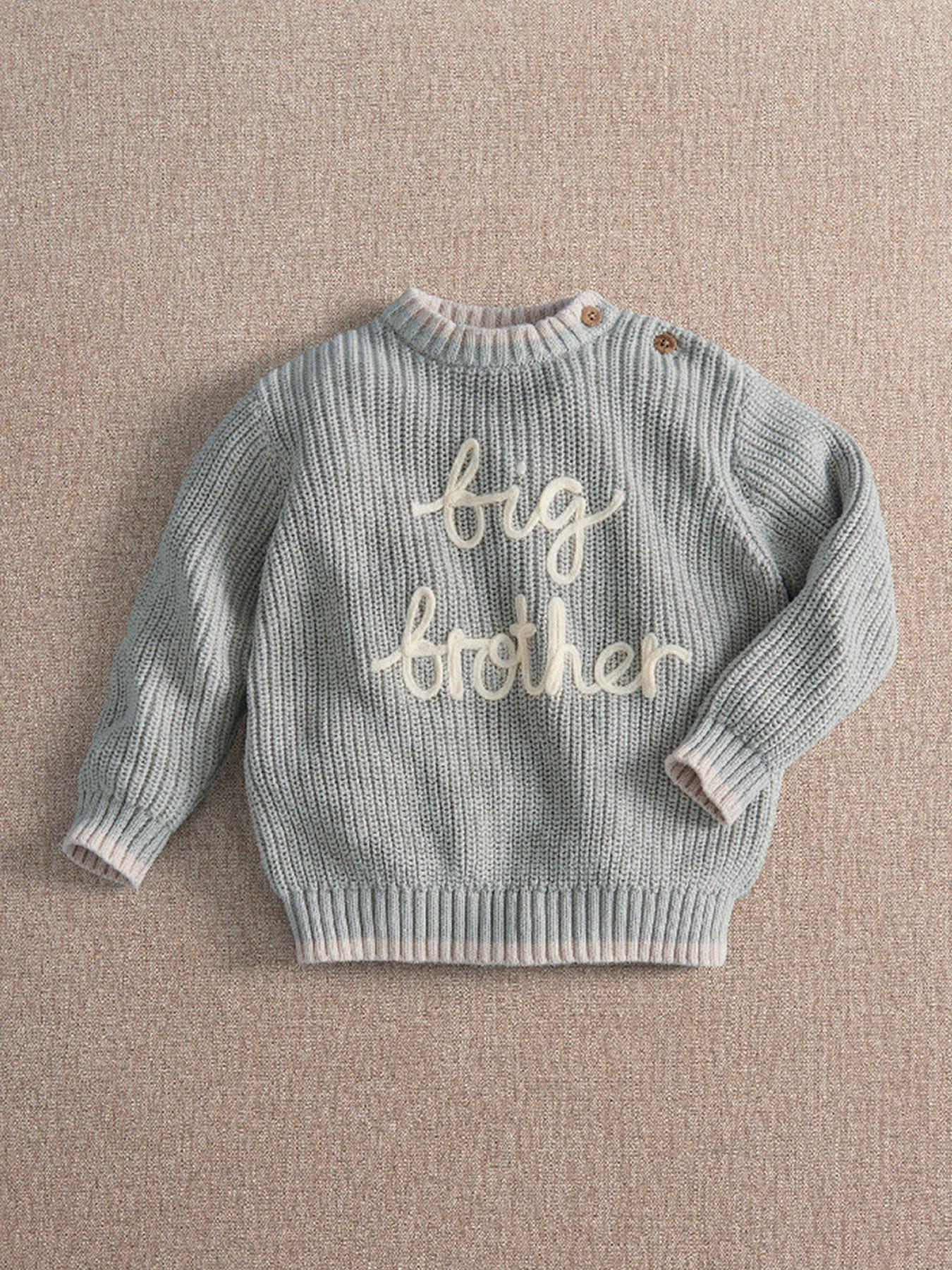 Image 1 of 3 of Mamas & Papas Baby Boys Knitted Slogan Shoulder Button Jumper - Blue