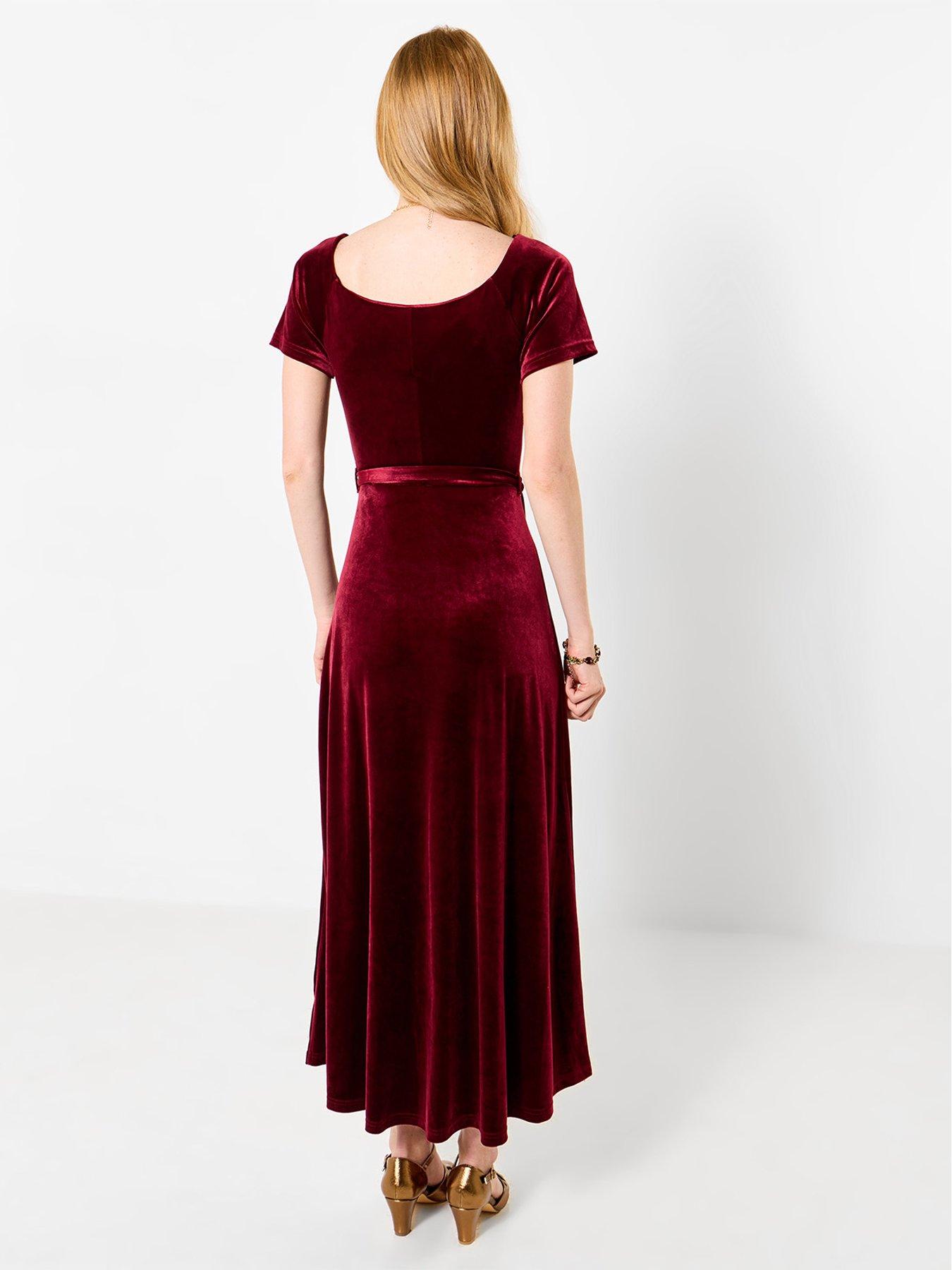 Image 3 of 7 of Joe Browns Womens Perfect Party Ruffle Velour Tie Waist Dress - Red