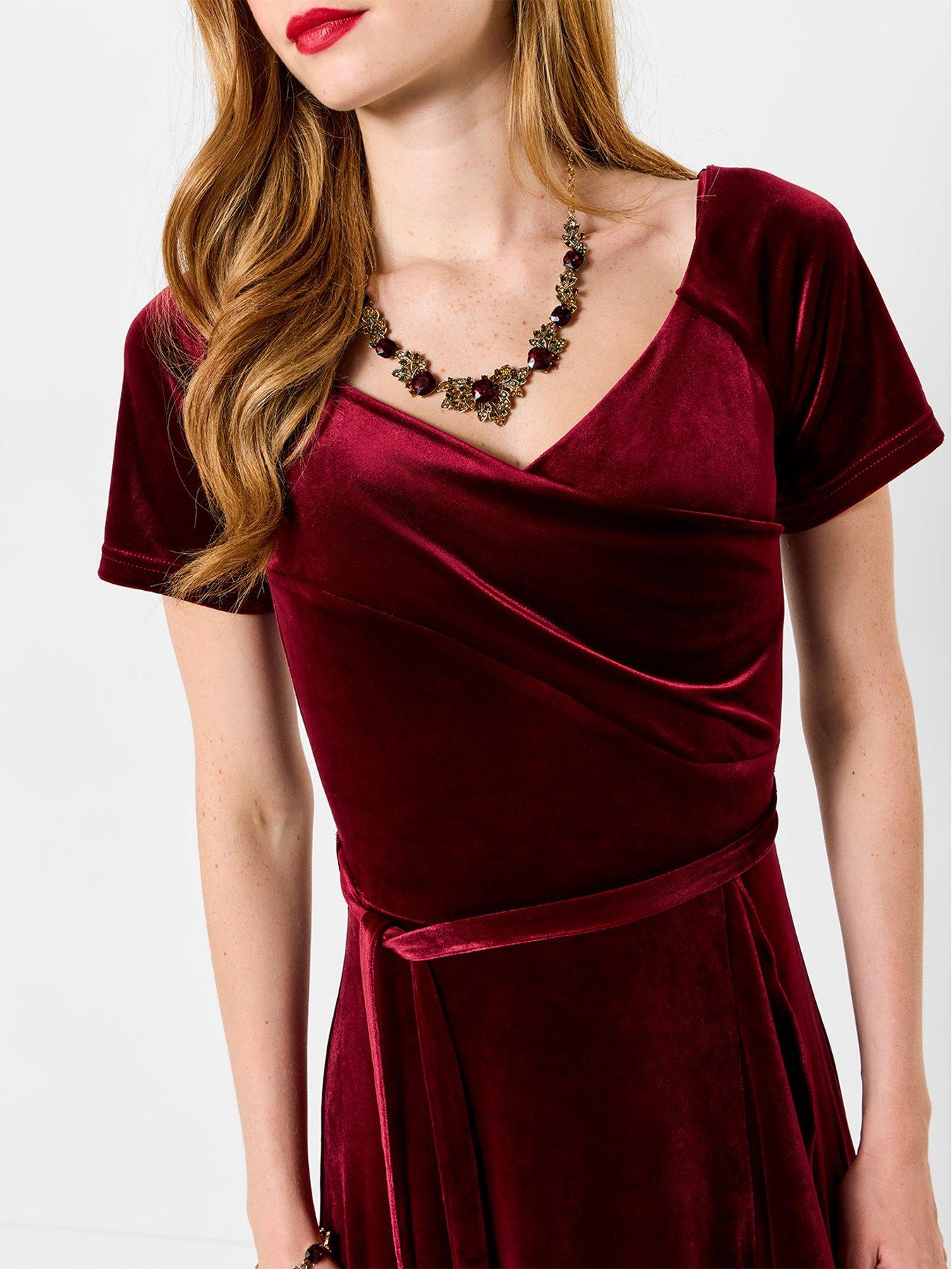 Image 5 of 7 of Joe Browns Womens Perfect Party Ruffle Velour Tie Waist Dress - Red