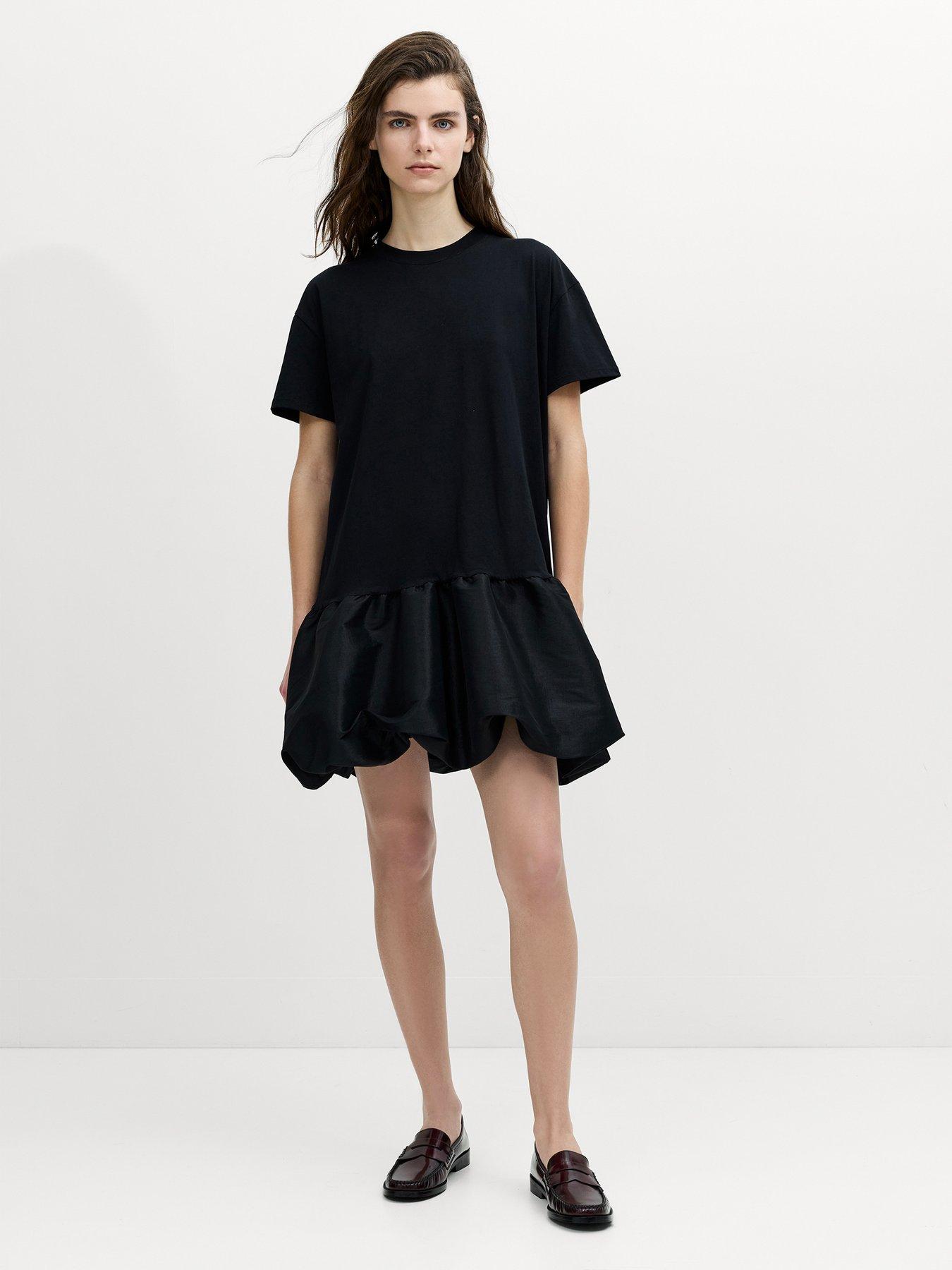 Image 1 of 5 of French Connection Cotton Crew Neck Poplin Bubble Mini Dress