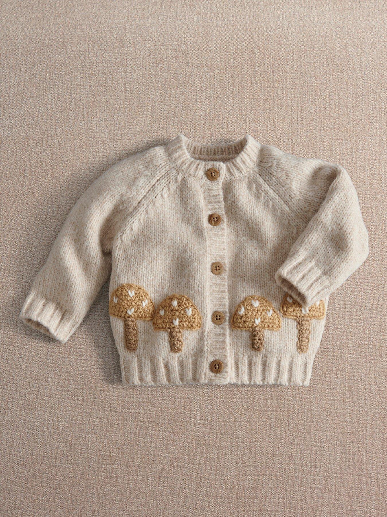 Image 1 of 3 of Mamas & Papas Baby Unisex Chunky Knit Toadstool Button Cardigan - Beige