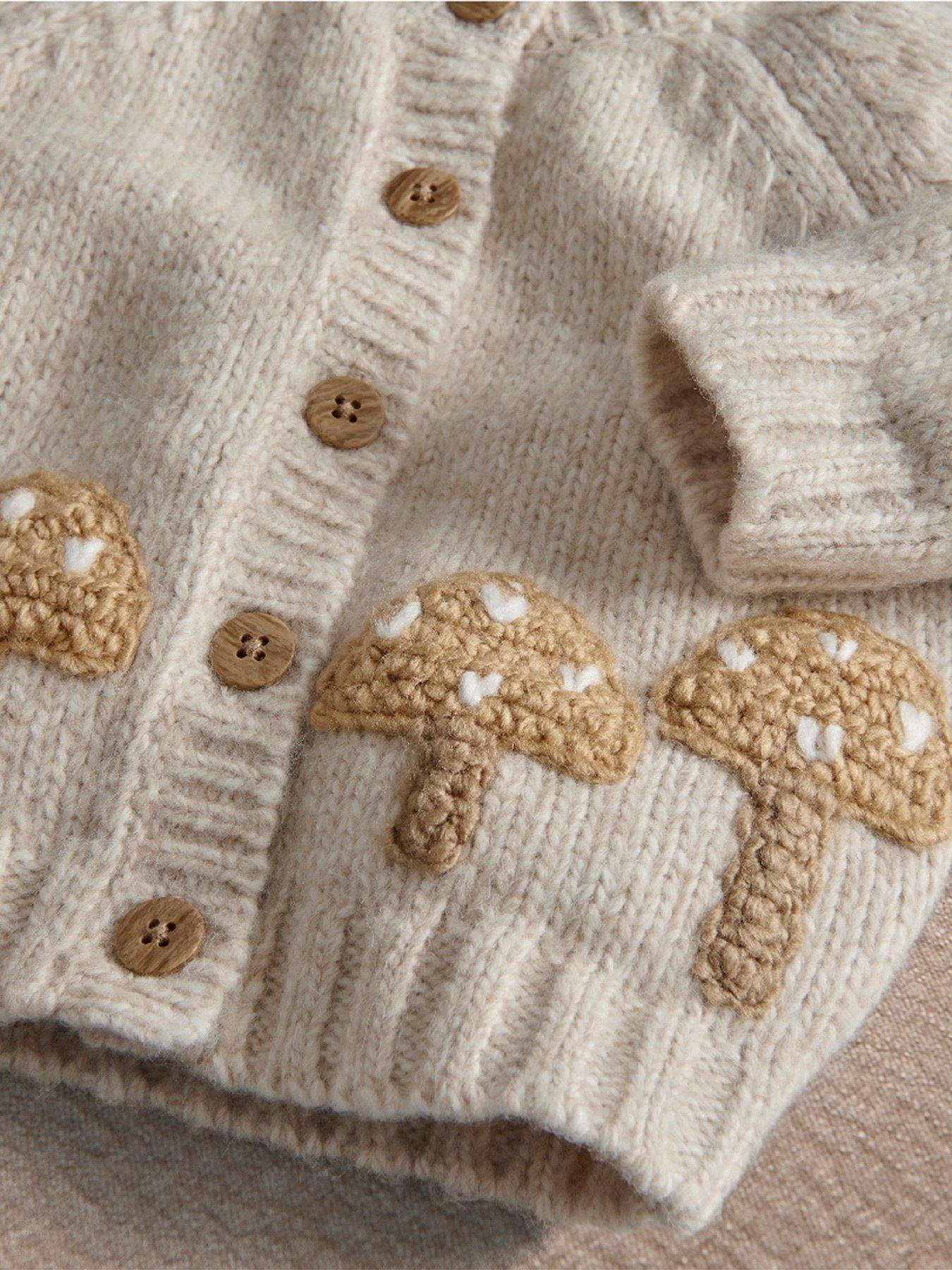 Image 2 of 3 of Mamas & Papas Baby Unisex Chunky Knit Toadstool Button Cardigan - Beige