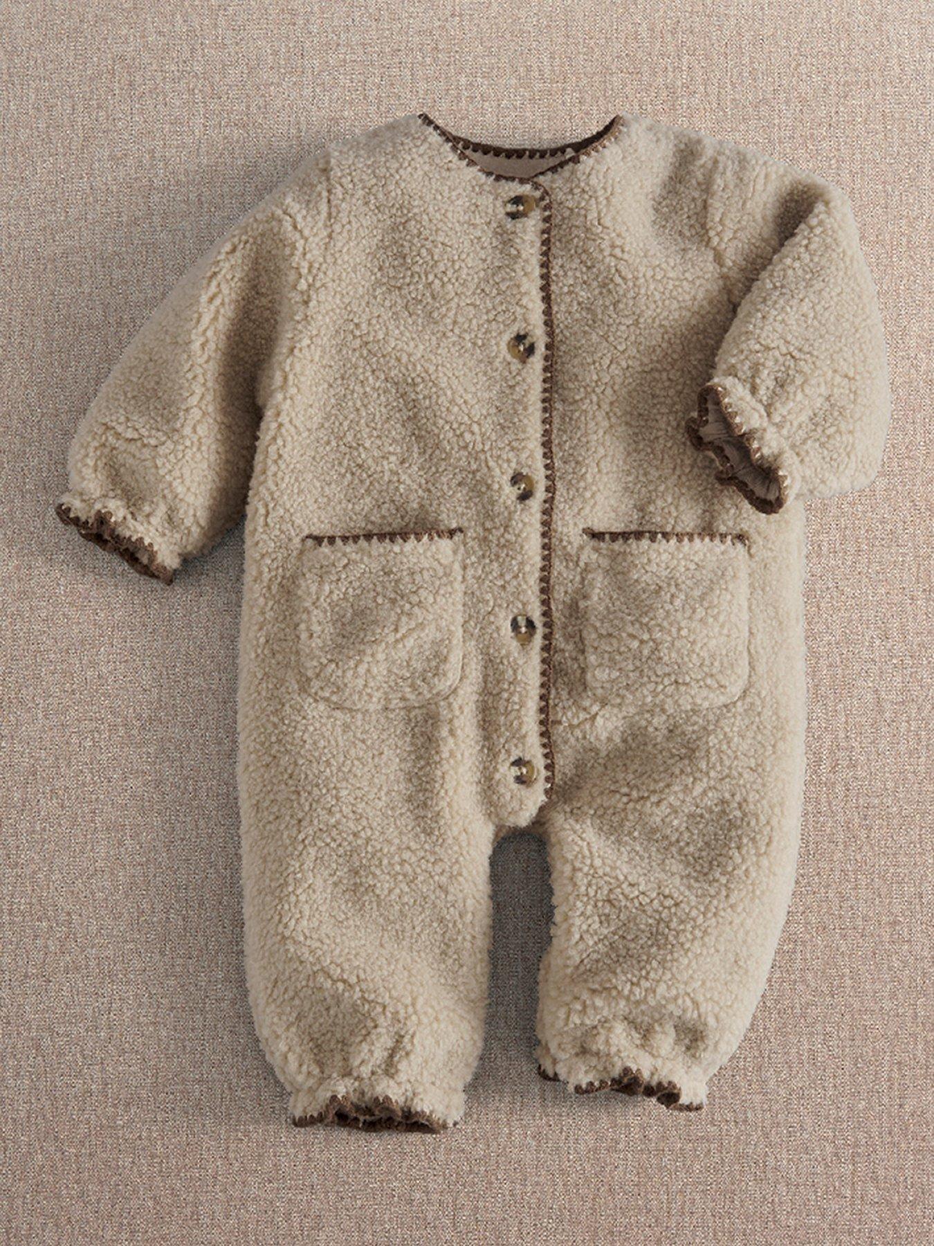 Image 1 of 3 of Mamas & Papas Unisex Baby Borg Cotton Lined Button Front Pramsuit - Cream
