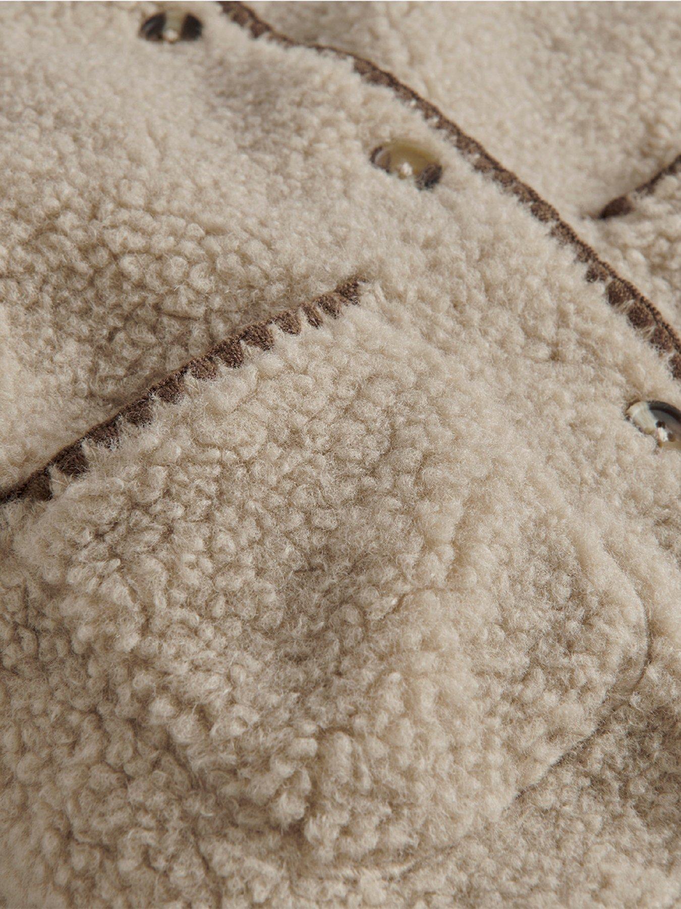 Image 2 of 3 of Mamas & Papas Unisex Baby Borg Cotton Lined Button Front Pramsuit - Cream