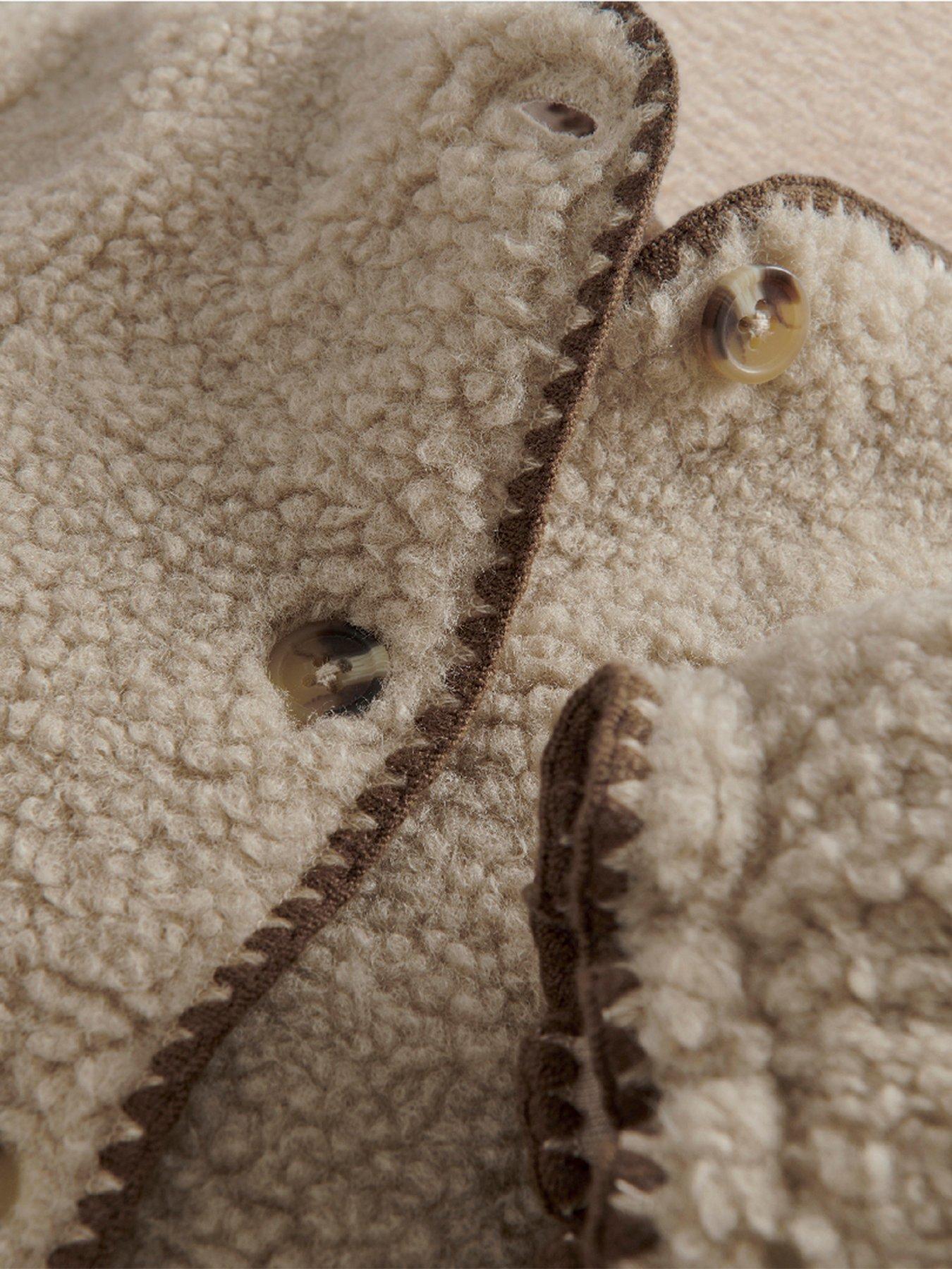 Image 3 of 3 of Mamas & Papas Unisex Baby Borg Cotton Lined Button Front Pramsuit - Cream