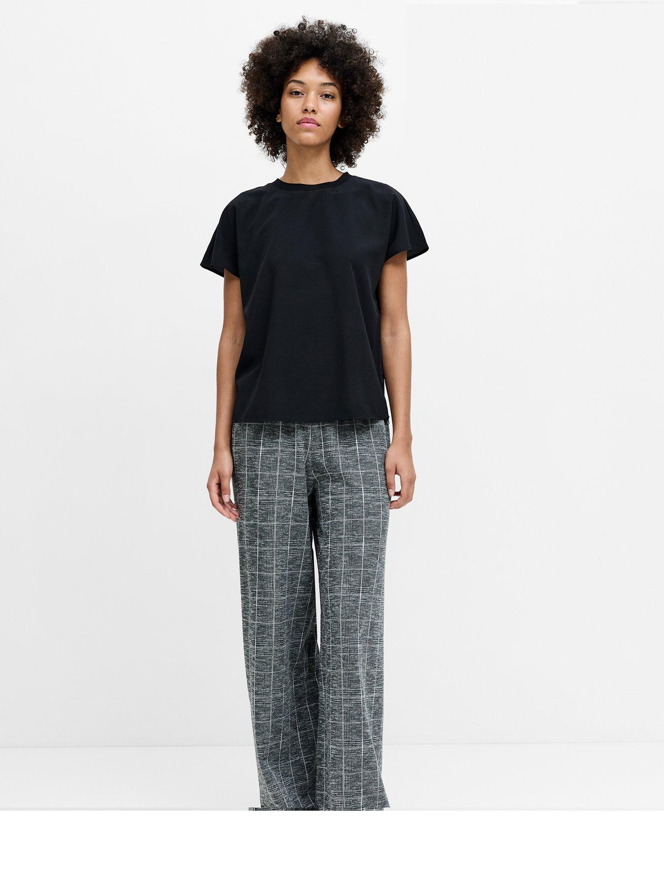 Image 2 of 5 of French Connection Womens Elasticated High Waist Checked Wide Leg Trousers - Grey