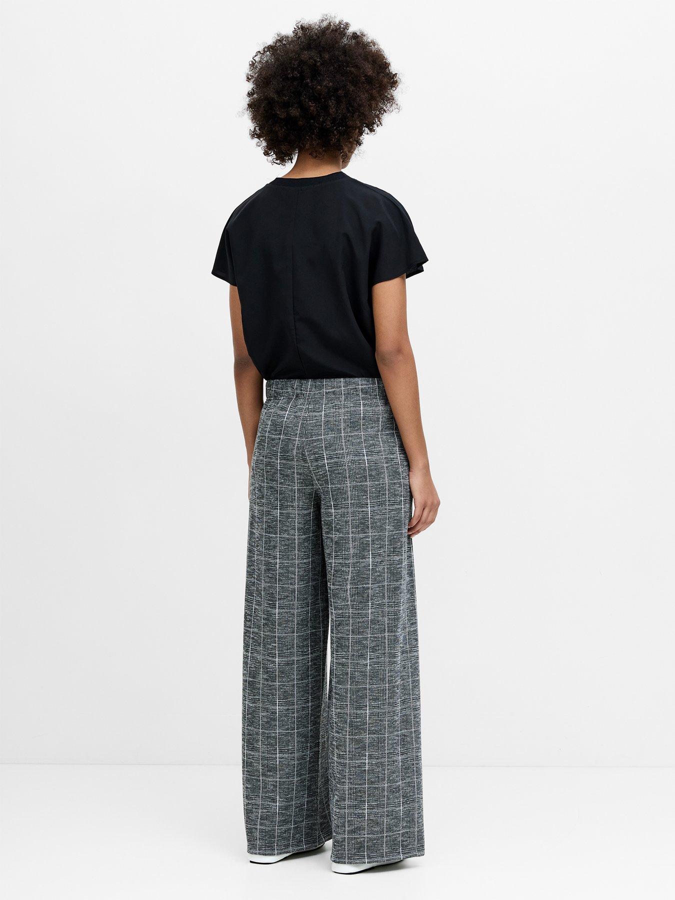 Image 3 of 5 of French Connection Womens Elasticated High Waist Checked Wide Leg Trousers - Grey