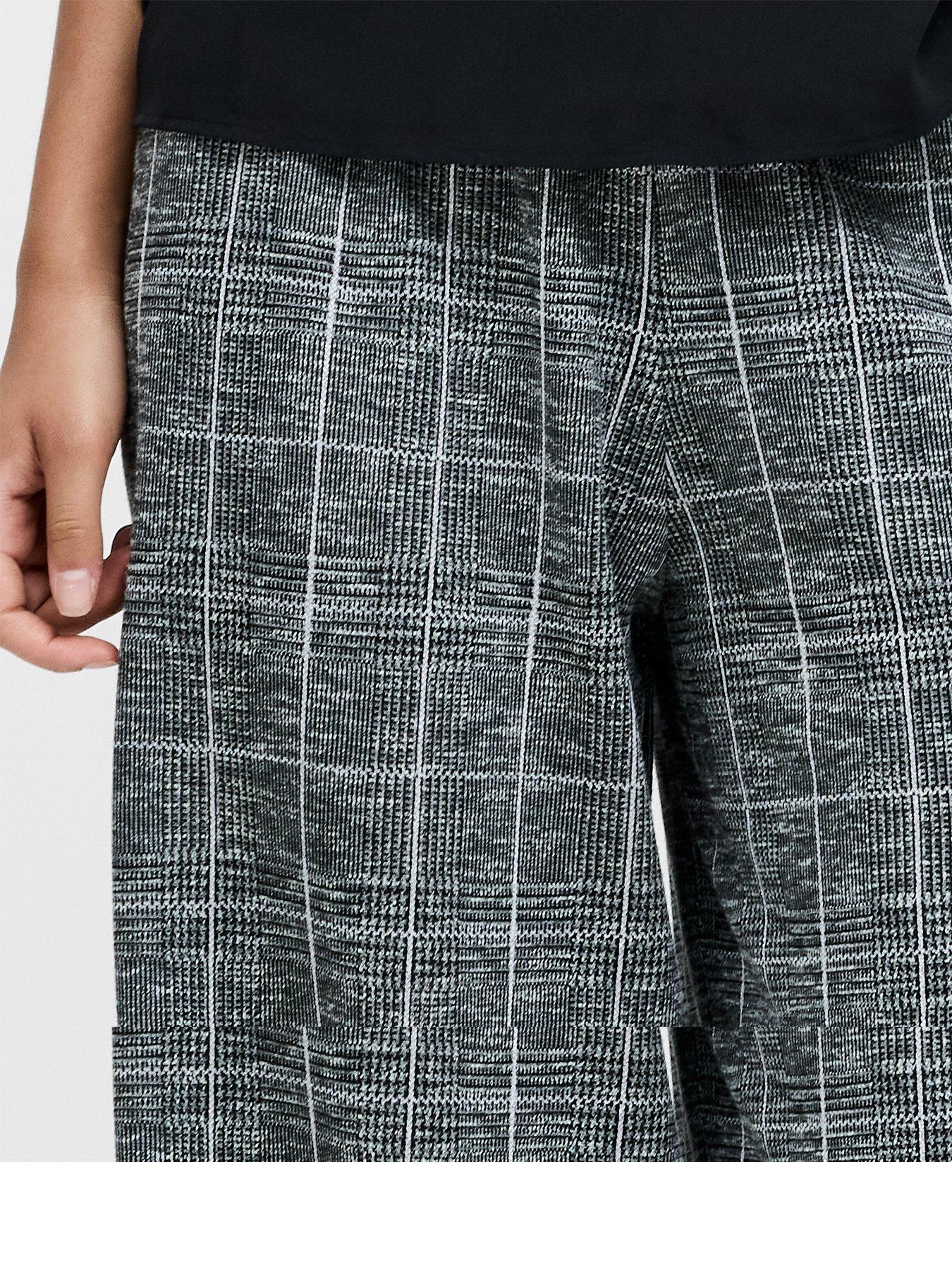 Image 4 of 5 of French Connection Womens Elasticated High Waist Checked Wide Leg Trousers - Grey