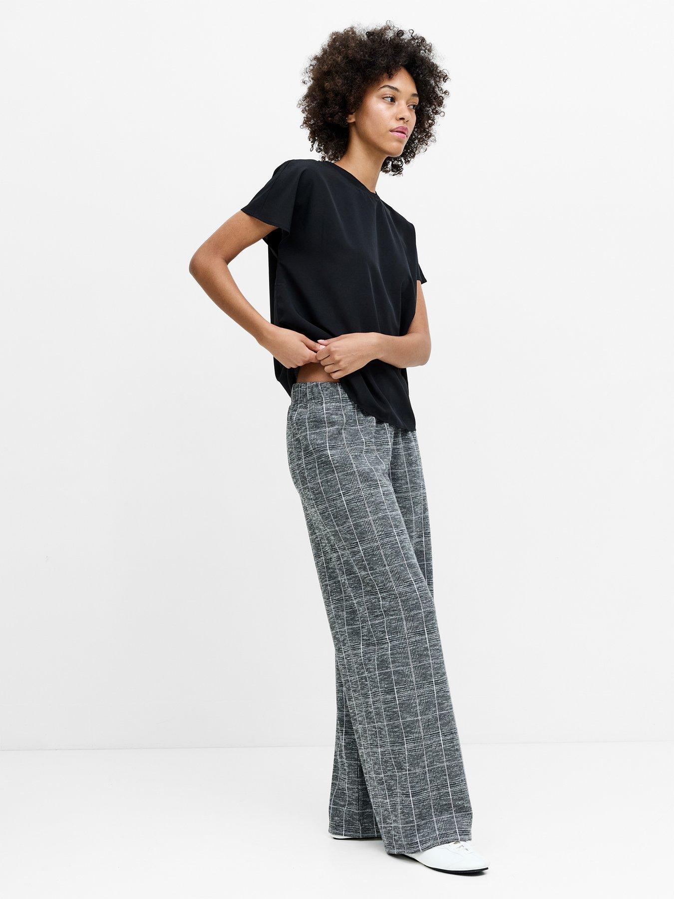 Image 5 of 5 of French Connection Womens Elasticated High Waist Checked Wide Leg Trousers - Grey