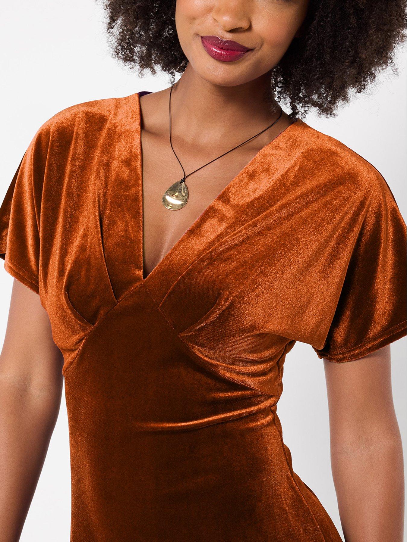 Image 3 of 5 of Joe Browns Womens Bella V-Neck Stretch Velour Dress - Orange