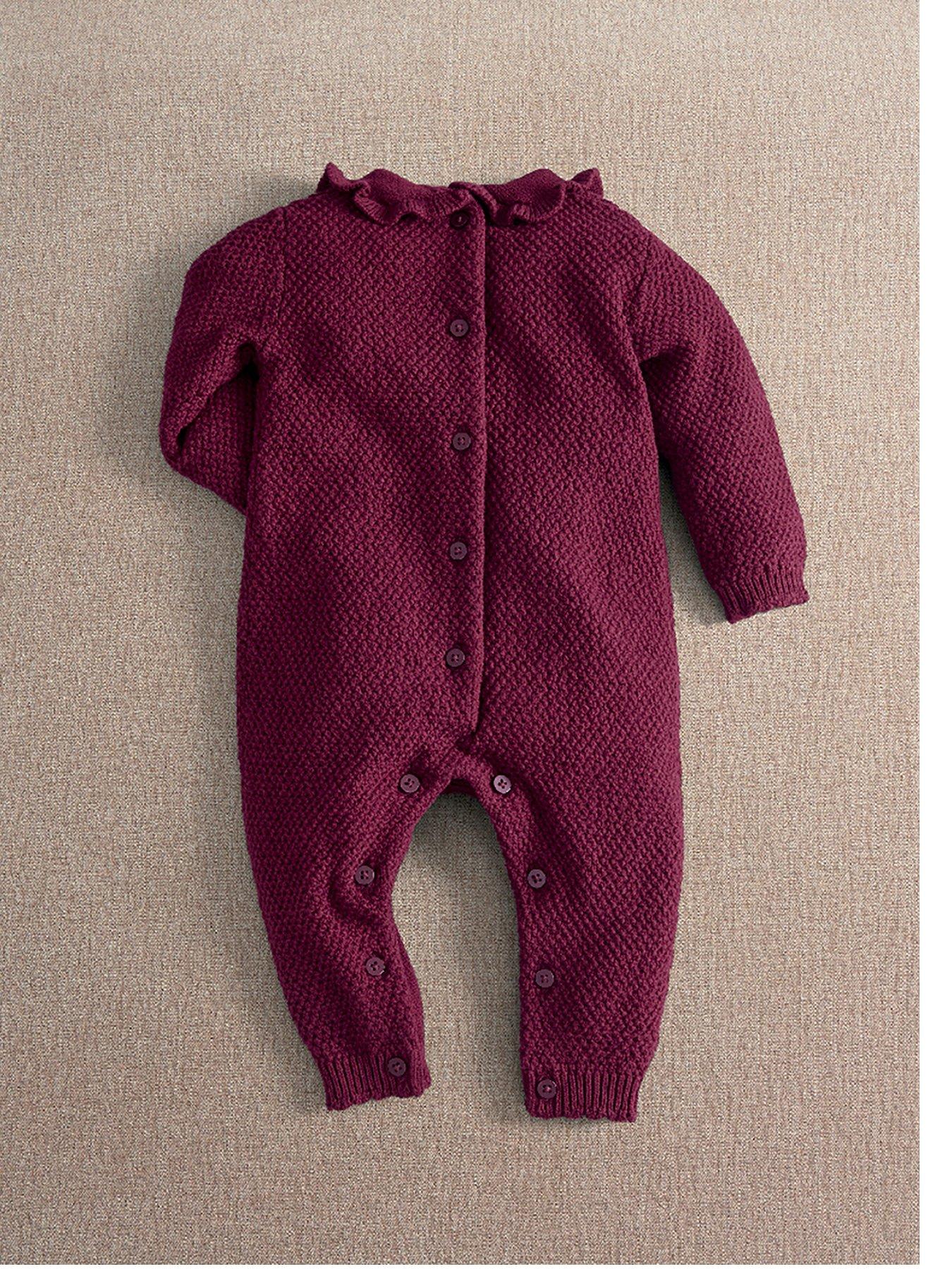 Image 2 of 5 of Mamas & Papas Girls Floral Embroidered Cable Knit Romper - Dark Red