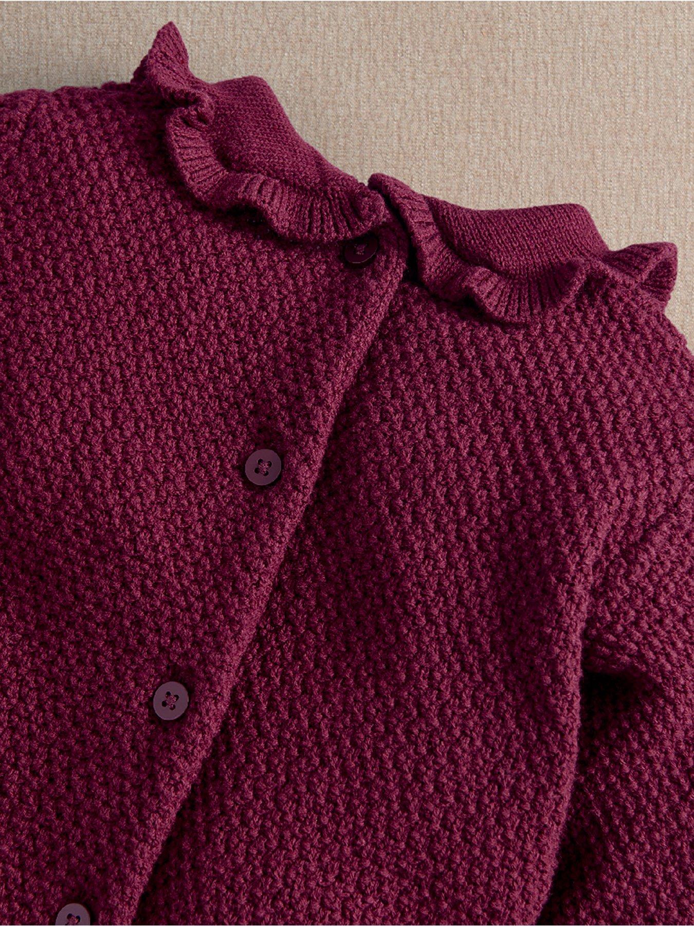 Image 3 of 5 of Mamas & Papas Girls Floral Embroidered Cable Knit Romper - Dark Red