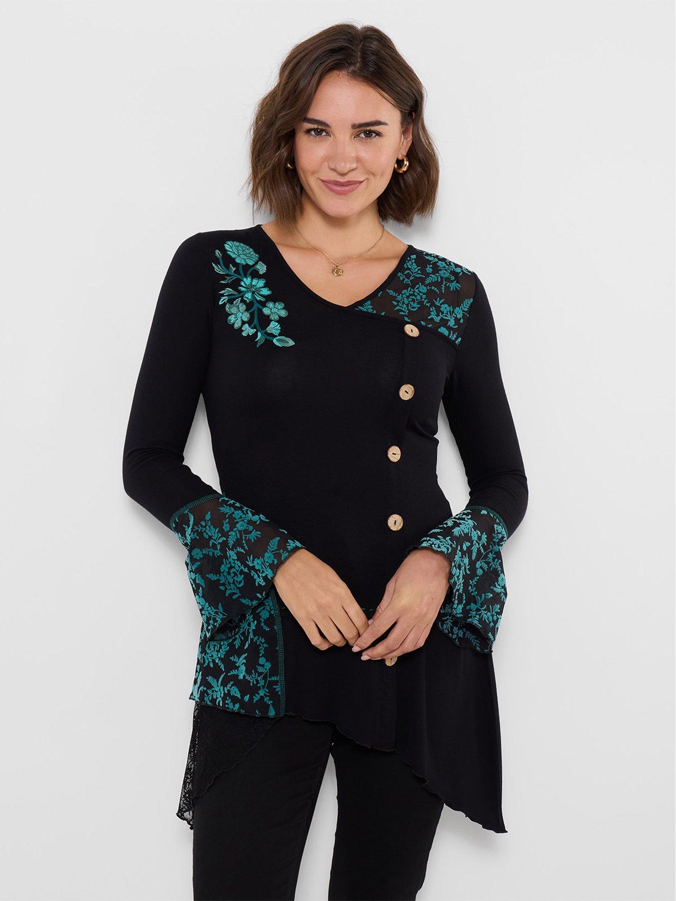 Image 1 of 5 of Joe Browns Womens Embroidered Lace Detail Tunic Top - Black