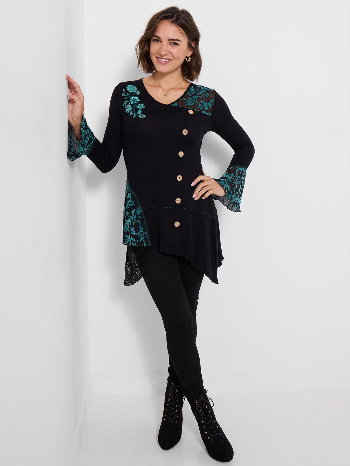 Image 4 of 5 of Joe Browns Womens Embroidered Lace Detail Tunic Top - Black