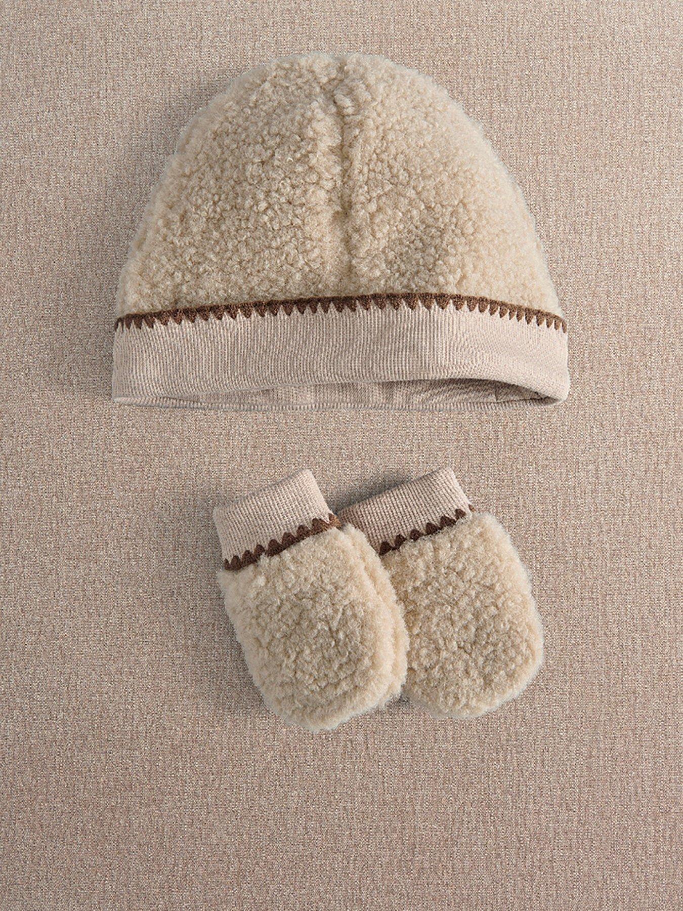 Image 1 of 3 of Mamas & Papas Baby Unisex Borg Hat &amp; Mitts Set - Beige