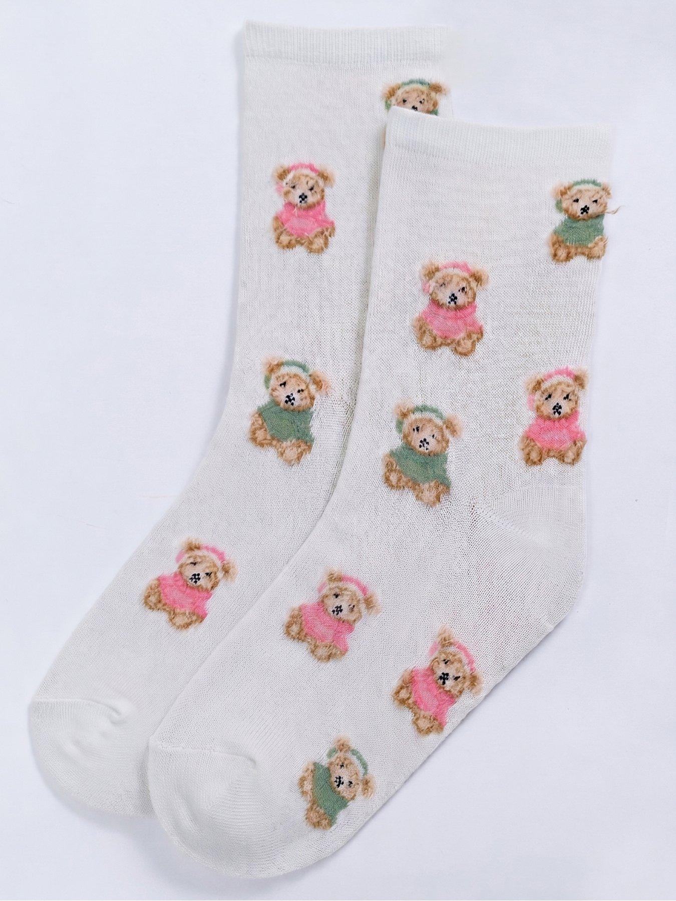 Image 1 of 5 of Boux Avenue Womens Fluffy Teddy Bear Midi Socks - Multi