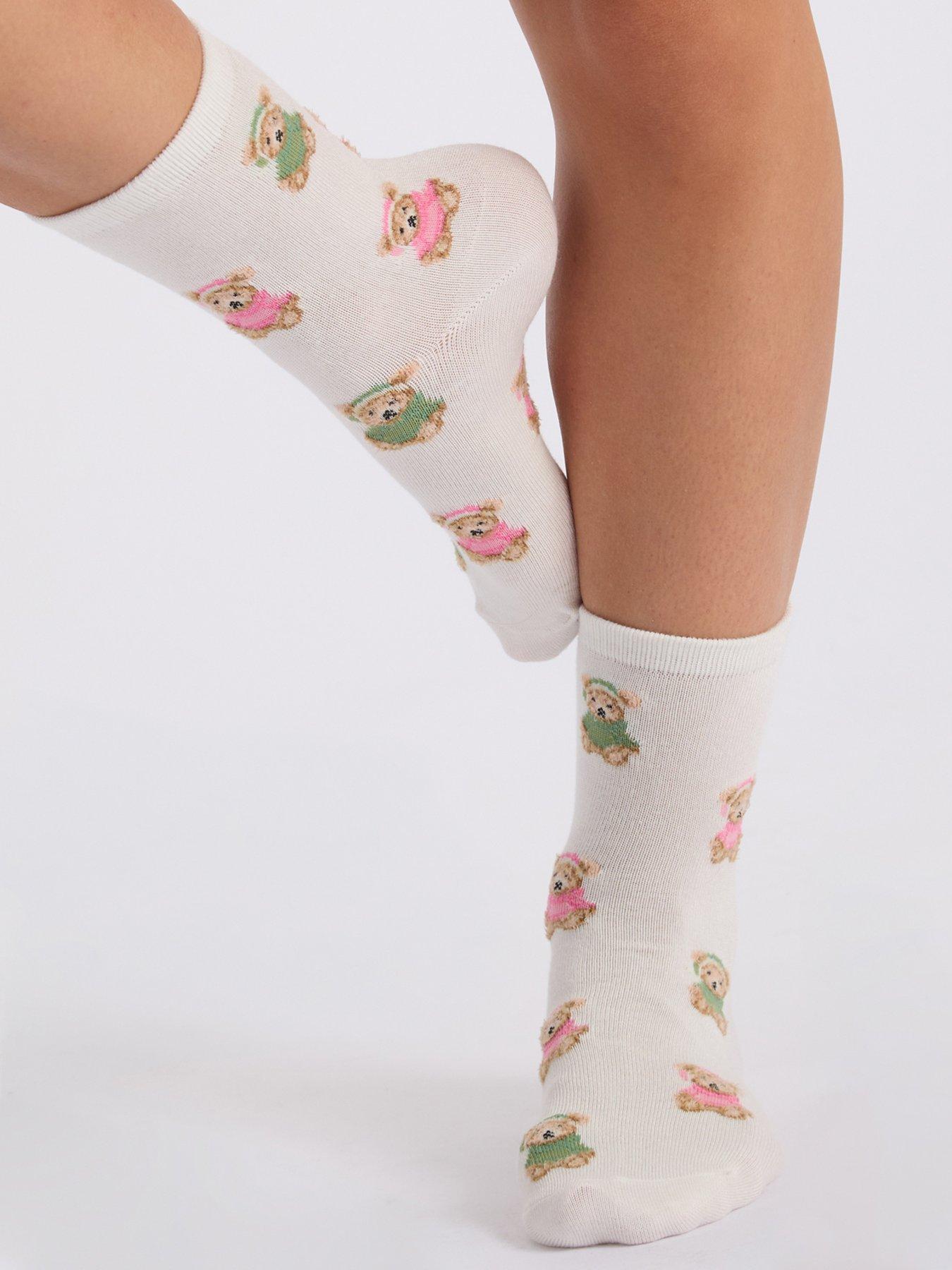 Image 2 of 5 of Boux Avenue Womens Fluffy Teddy Bear Midi Socks - Multi