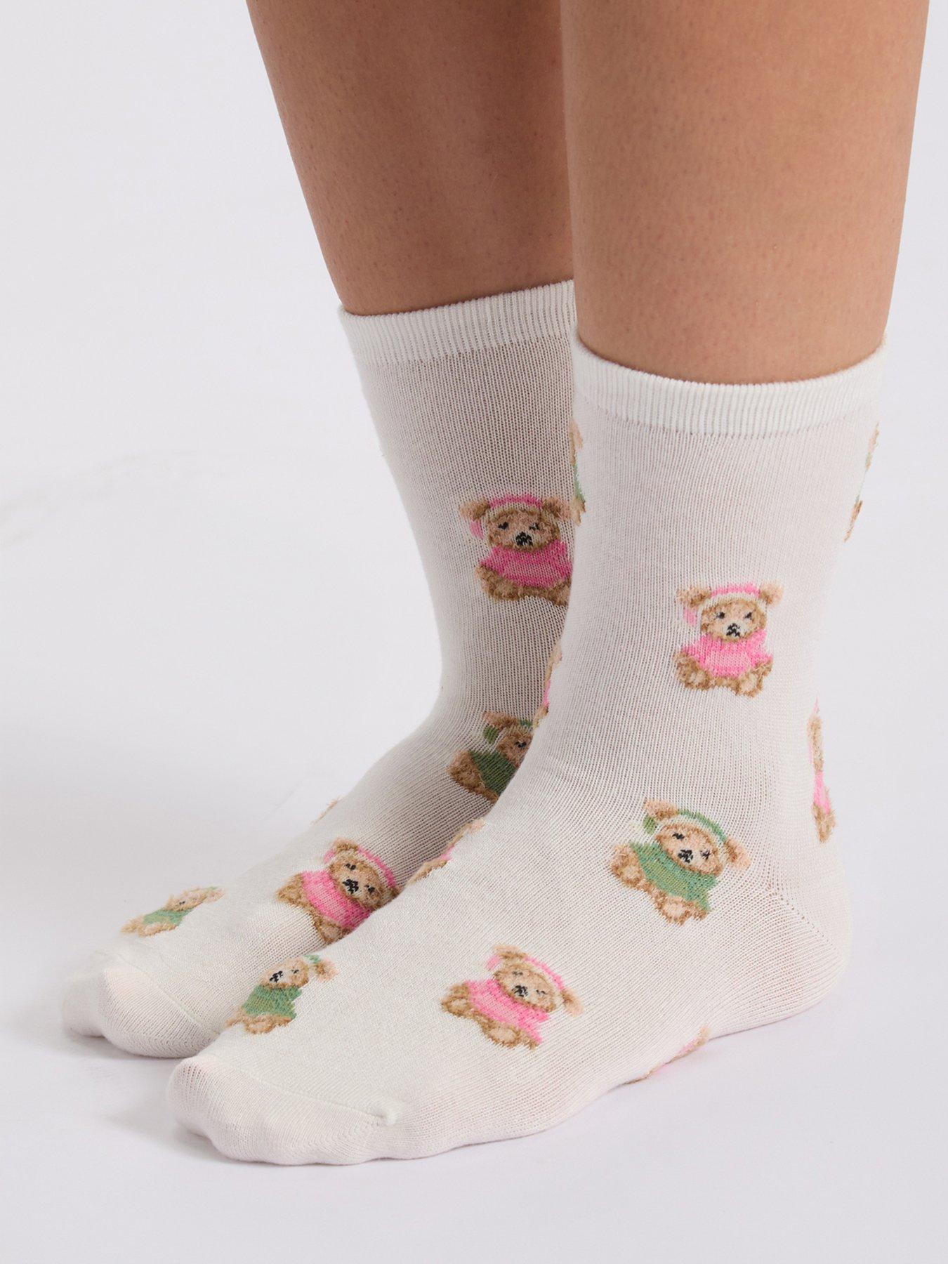 Image 3 of 5 of Boux Avenue Womens Fluffy Teddy Bear Midi Socks - Multi