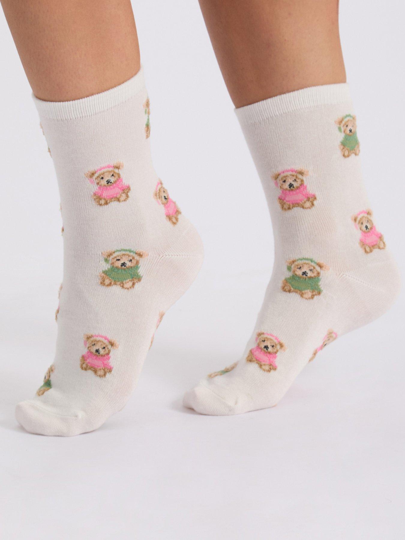 Image 4 of 5 of Boux Avenue Womens Fluffy Teddy Bear Midi Socks - Multi