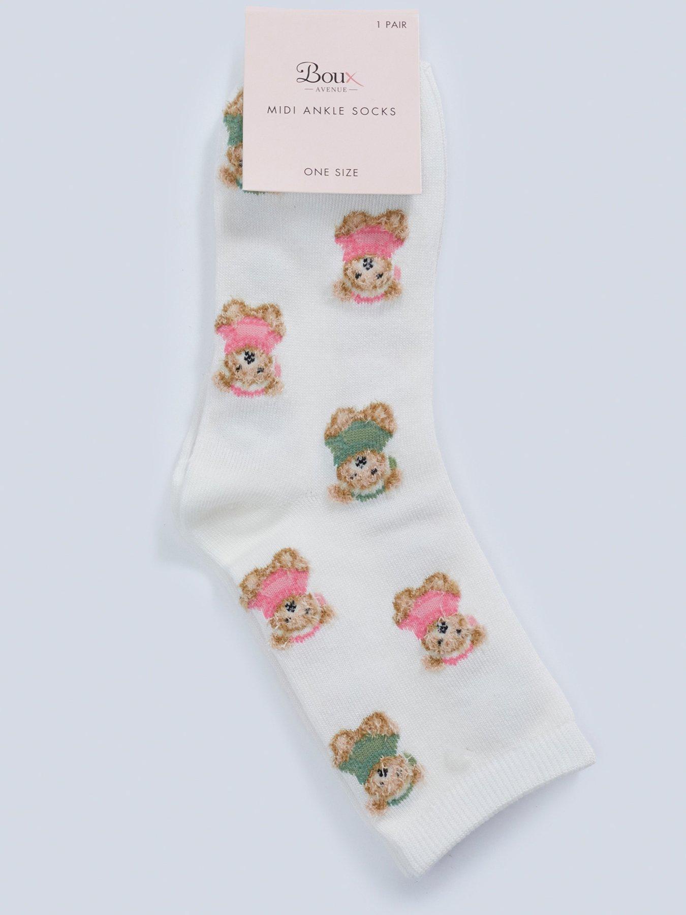 Image 5 of 5 of Boux Avenue Womens Fluffy Teddy Bear Midi Socks - Multi