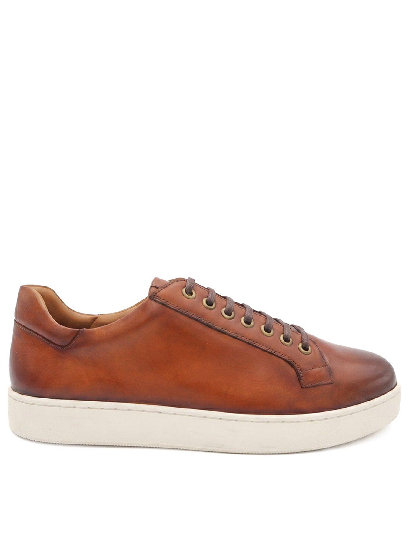Image 1 of 6 of Jones Bootmaker Mens Simon Wide Fit Leather Lace-Up Trainers - Brown