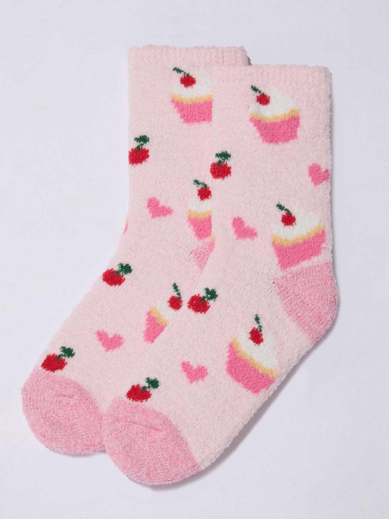 Image 1 of 6 of Boux Avenue Womens Cupcake Cosy Fluffy Ankle Socks - Pink Mix
