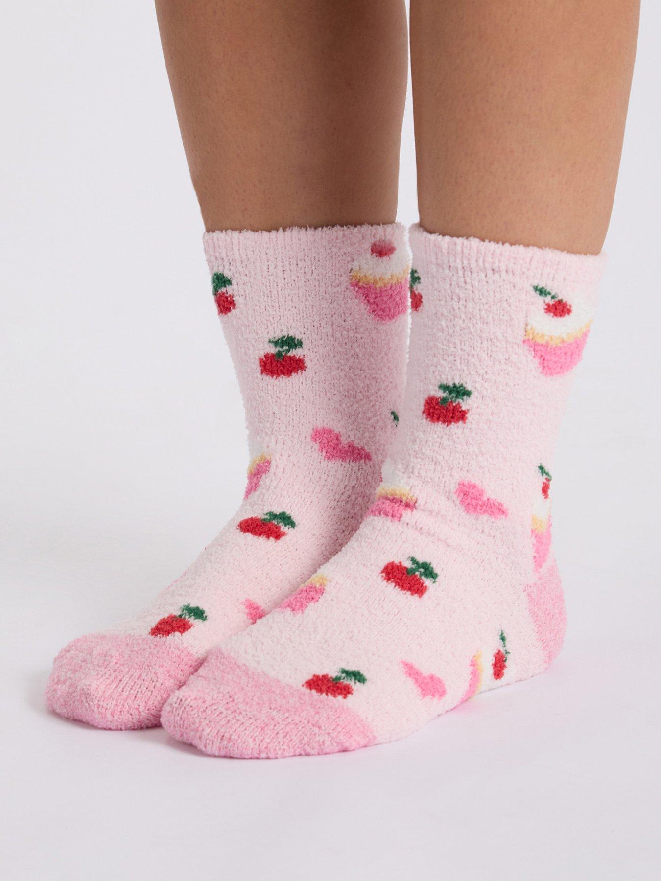 Image 2 of 6 of Boux Avenue Womens Cupcake Cosy Fluffy Ankle Socks - Pink Mix
