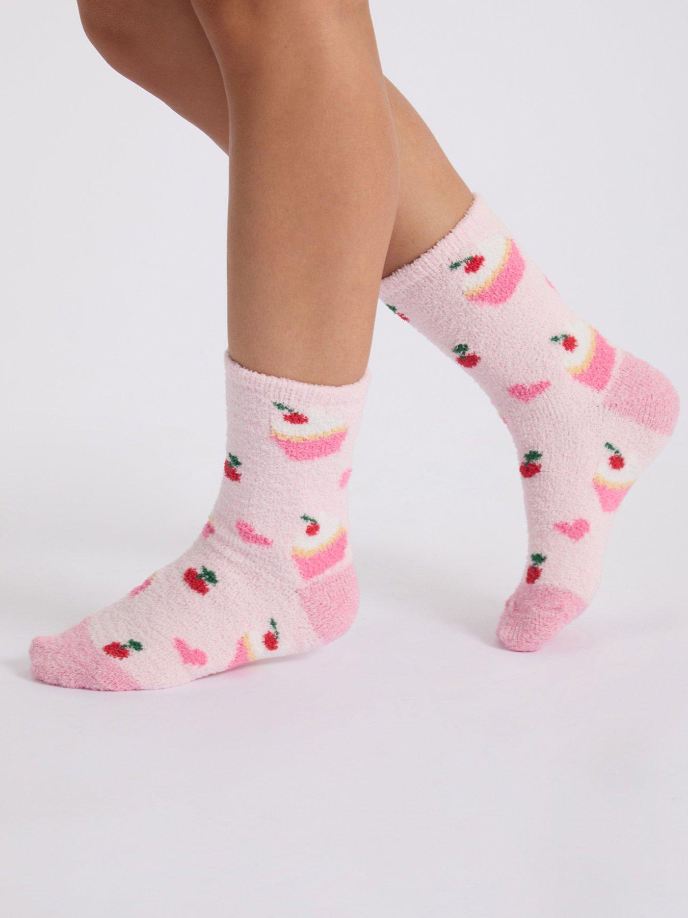 Image 4 of 6 of Boux Avenue Womens Cupcake Cosy Fluffy Ankle Socks - Pink Mix