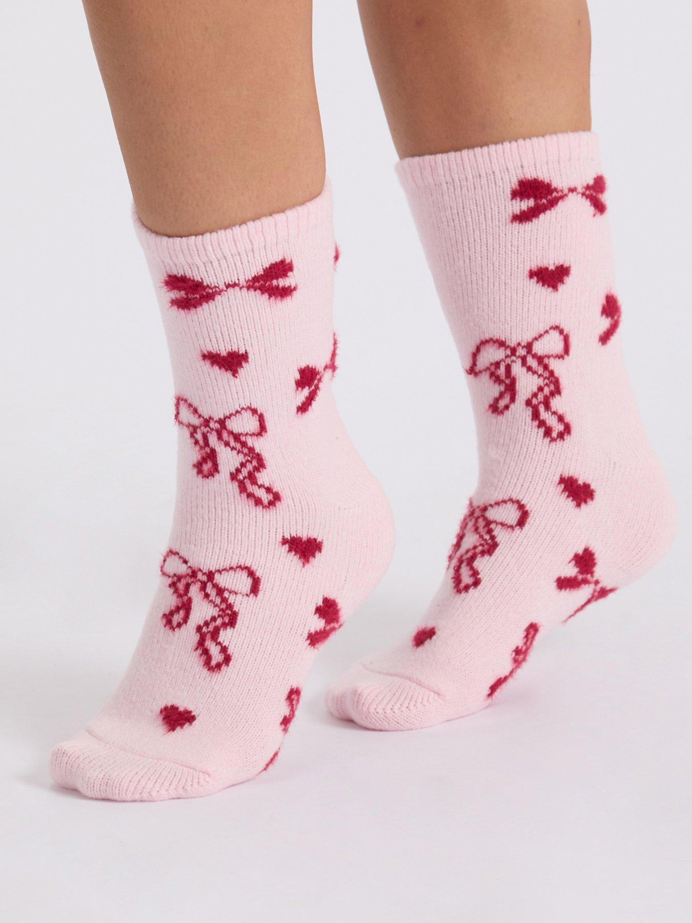 Image 4 of 5 of Boux Avenue Womens Bow Hearts Supersoft Cosy 3 Pack Socks - Multi