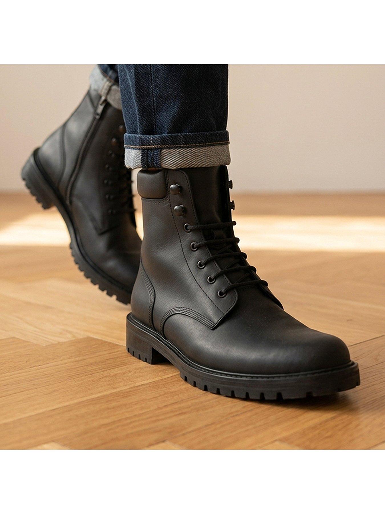 Image 6 of 6 of Jones Bootmaker Mens Dalmazio Lace-Up Side Zip Leather Boots - Black