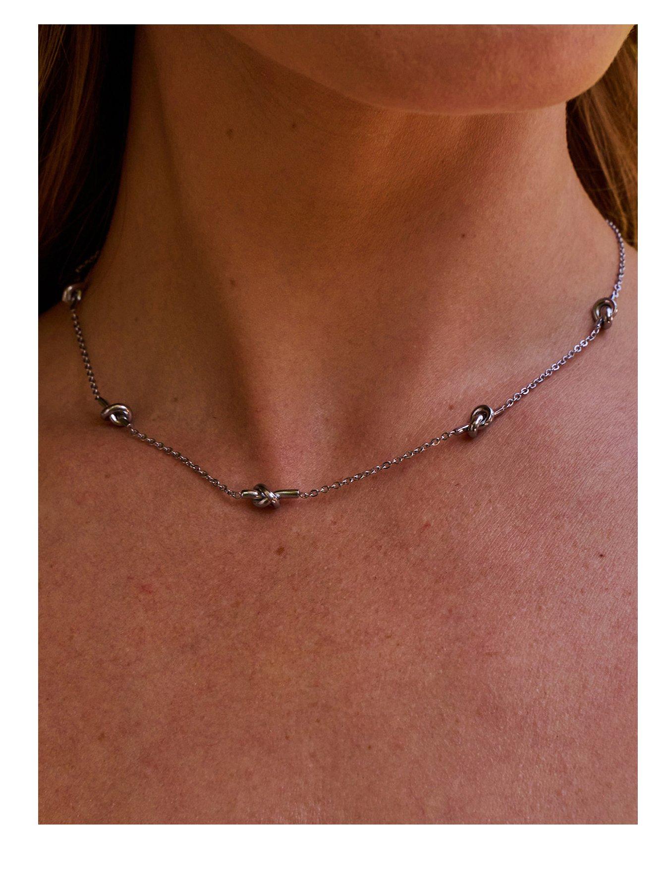Image 1 of 2 of Ava & Sky Womens Knot Detail Fine Chain Waterproof Necklace - Silver