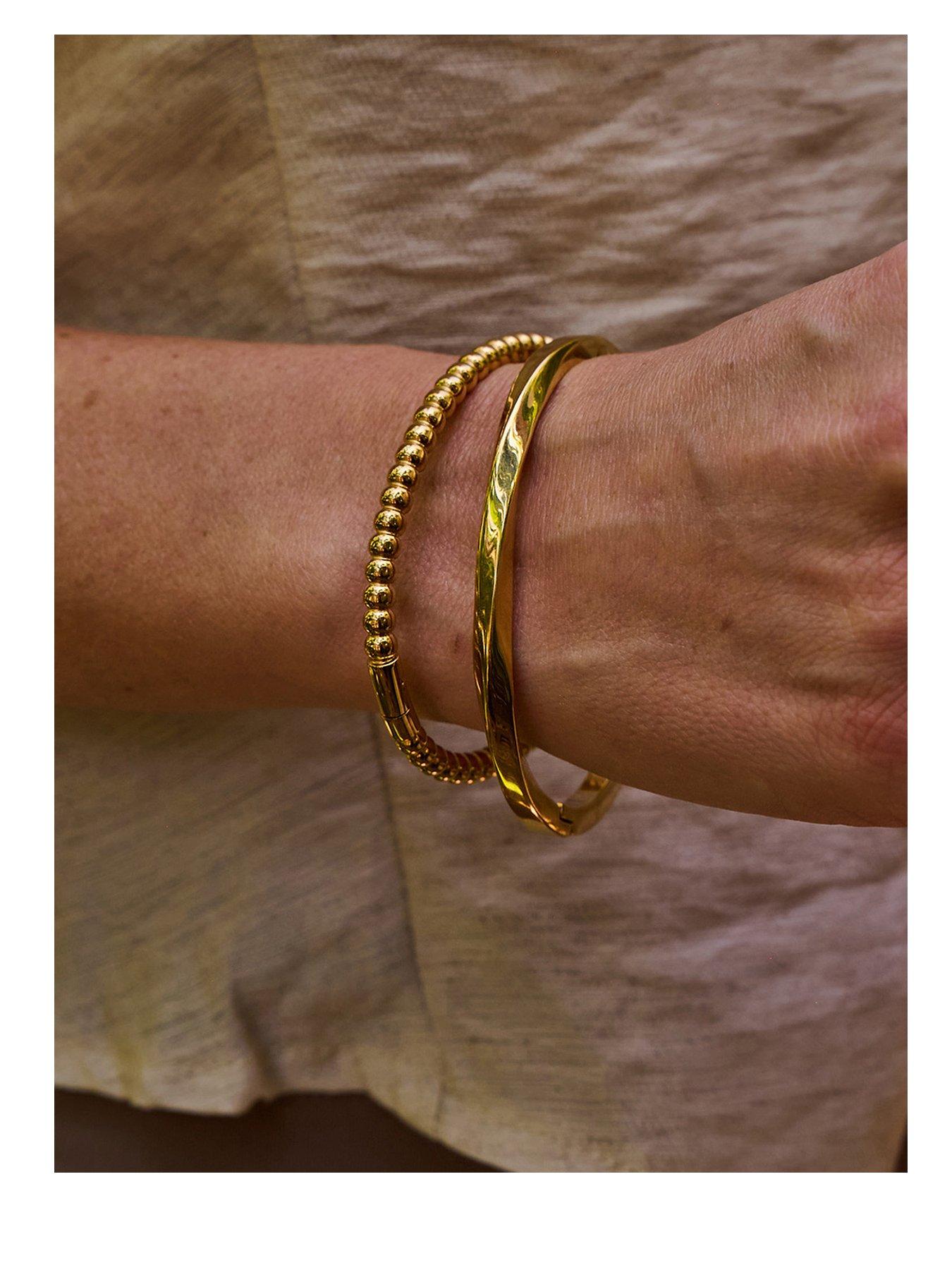 Image 1 of 3 of Silver Whisper Womens Bubble Hinged Gold-Tone Bangle - Gold