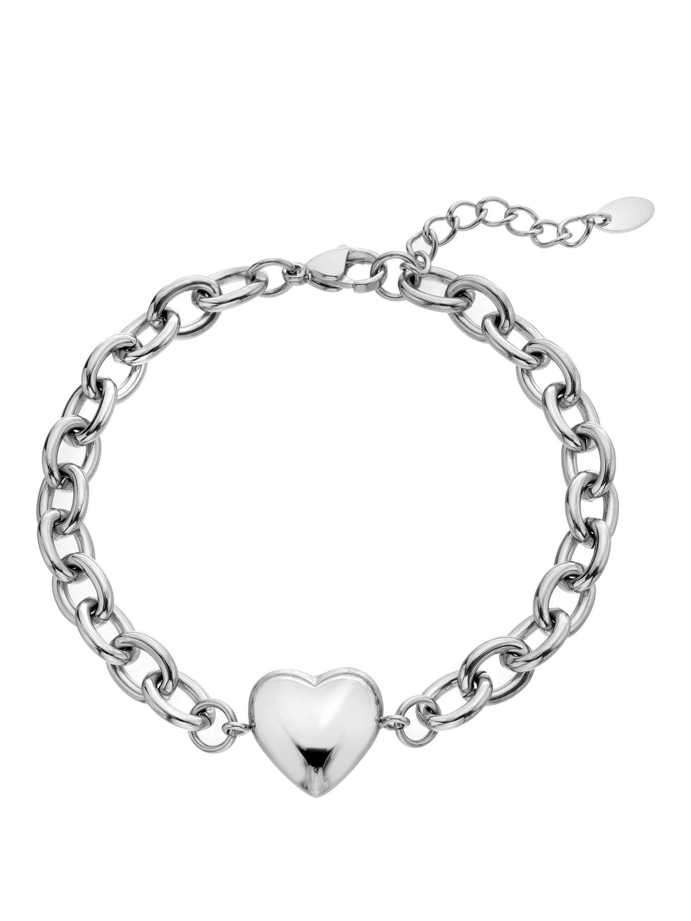 Image 1 of 3 of Ava & Sky Womens Chunky Heart Charm Chain Waterproof Bracelet - Silver